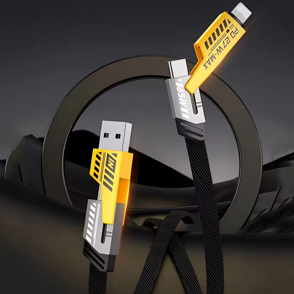 1M Data Cable 4-in-1 PD65W Multi-Function Type-C Charging Cable Fast Charger Cable for iPhone/Samsung/Android Phones