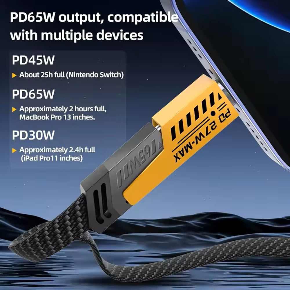 1M Data Cable 4-in-1 PD65W Multi-Function Type-C Charging Cable Fast Charger Cable for iPhone/Samsung/Android Phones