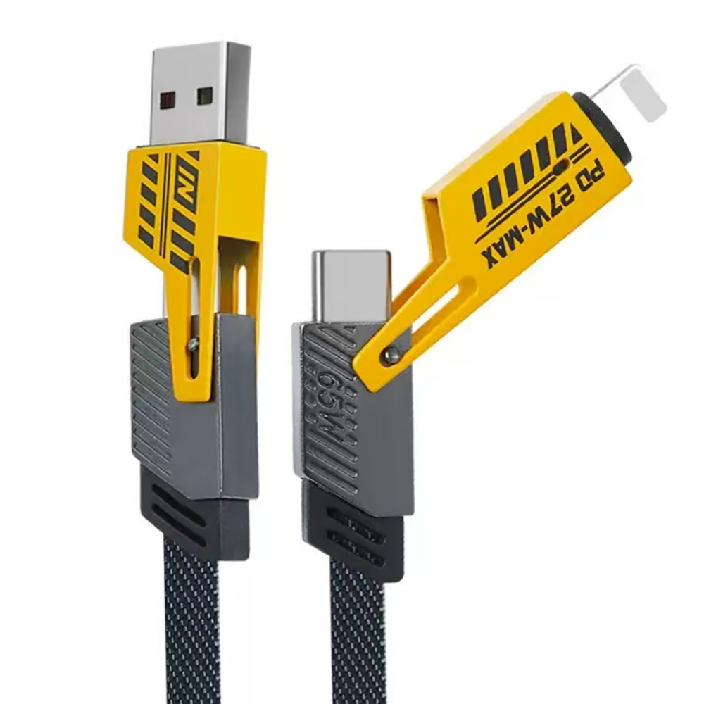 1M Data Cable 4-in-1 PD65W Multi-Function Type-C Charging Cable Fast Charger Cable for iPhone/Samsung/Android Phones
