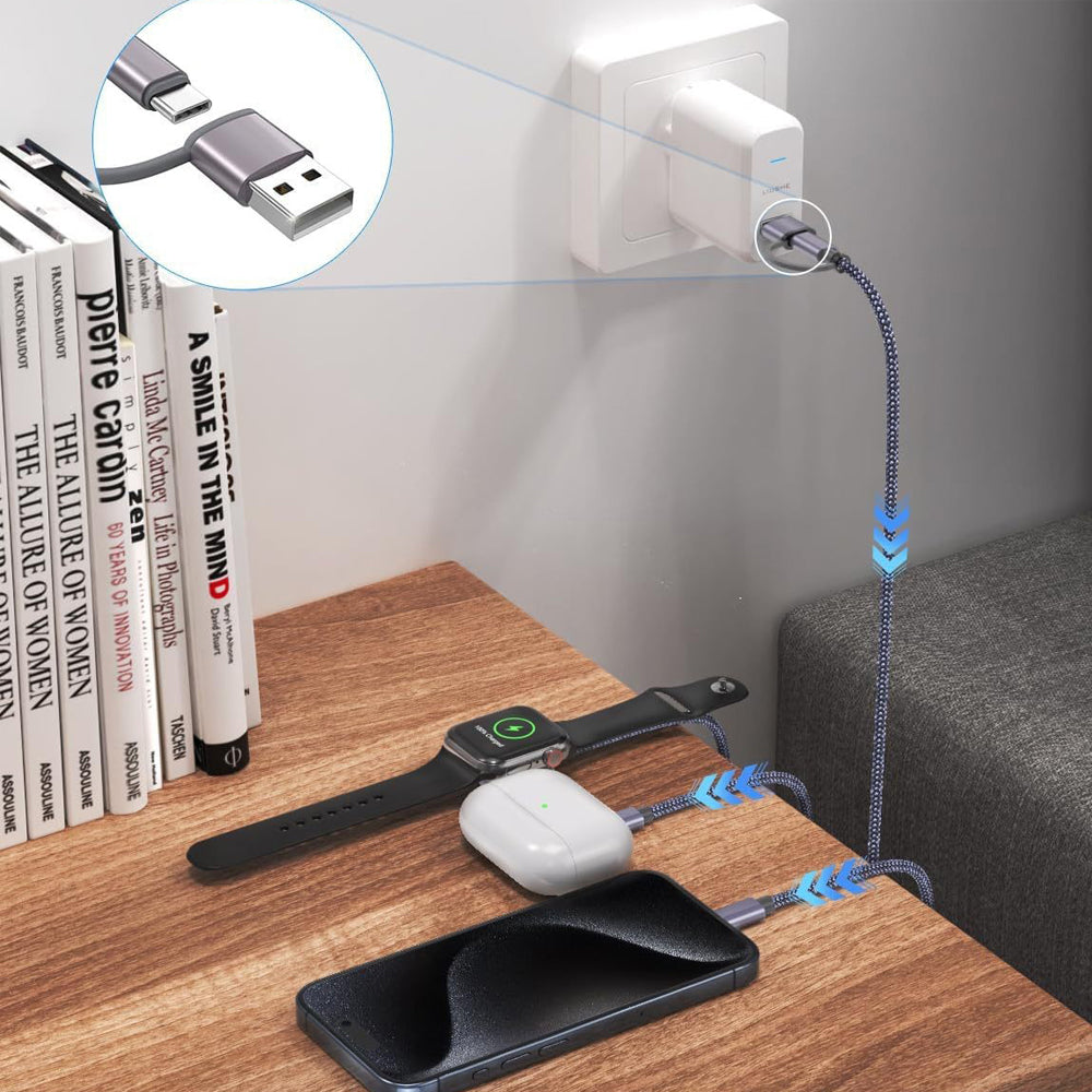 1.2M Data Cable 3-in-2 Charging Cable Multi Charging Cable Cord Charger Cable