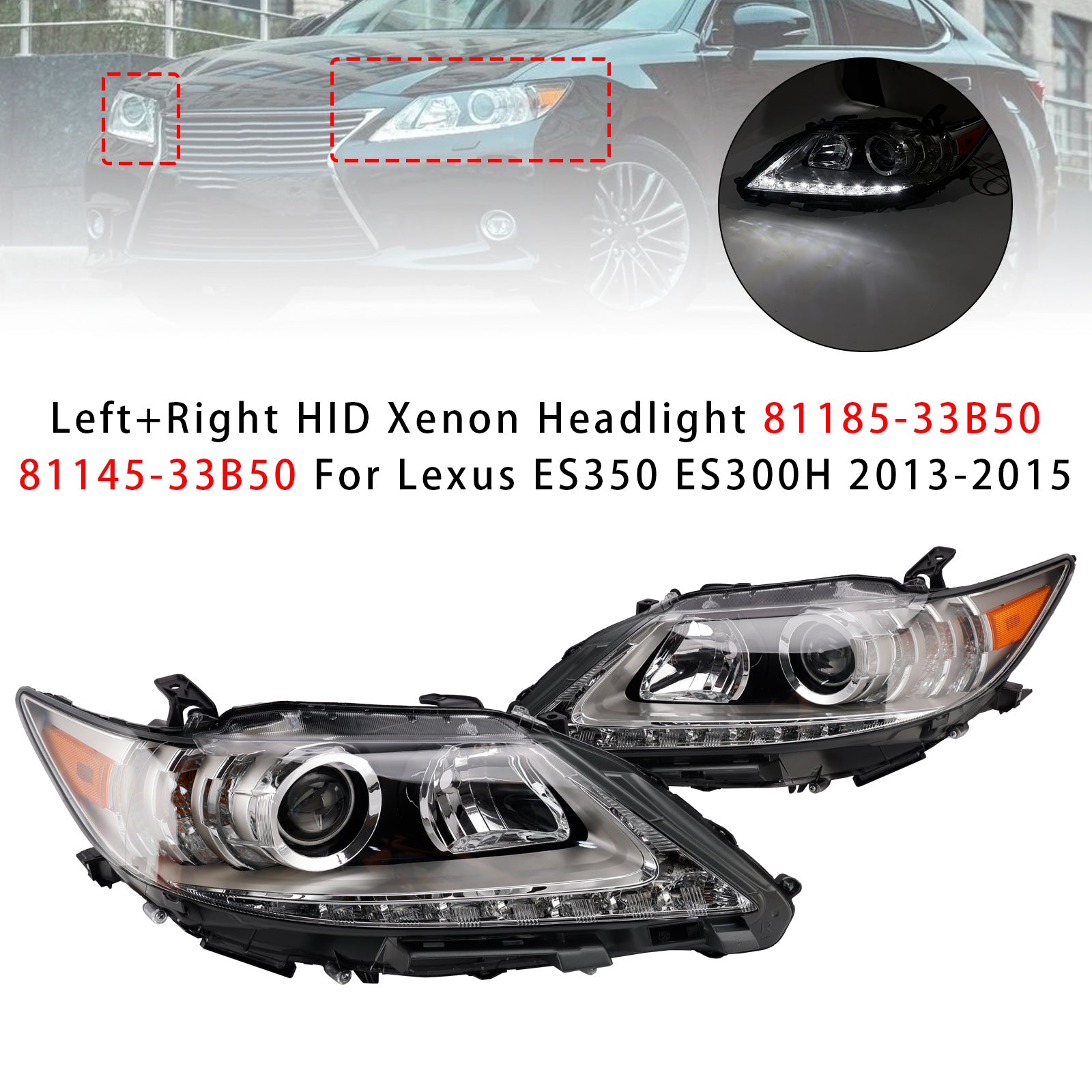 Left+Right Hid Xenon Headlight 81185-33B50 For Lexus Es350 Es300H 2013-2015