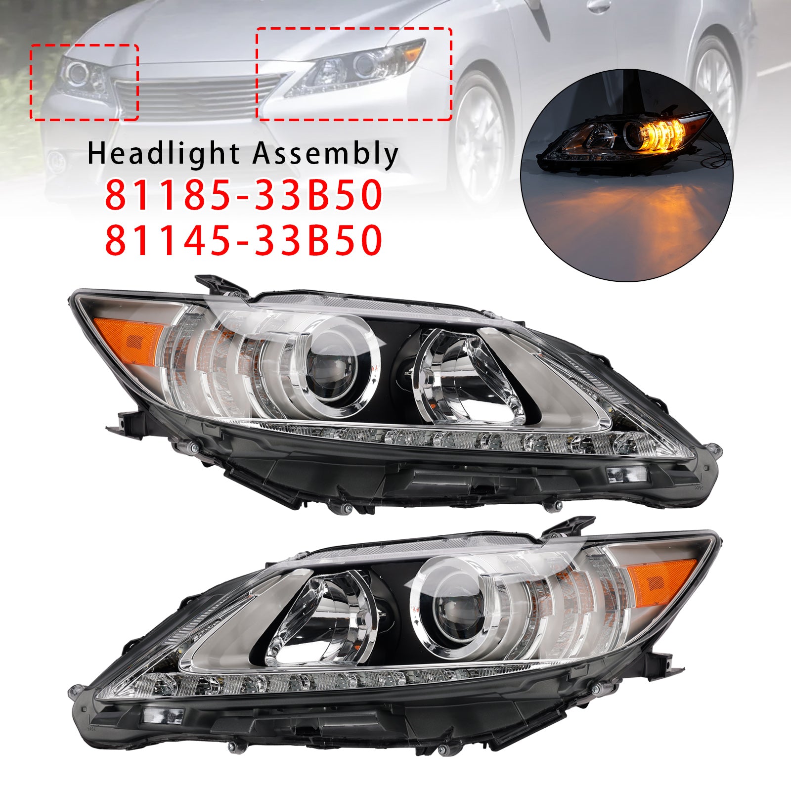 Left+Right Hid Xenon Headlight 81185-33B50 For Lexus Es350 Es300H 2013-2015