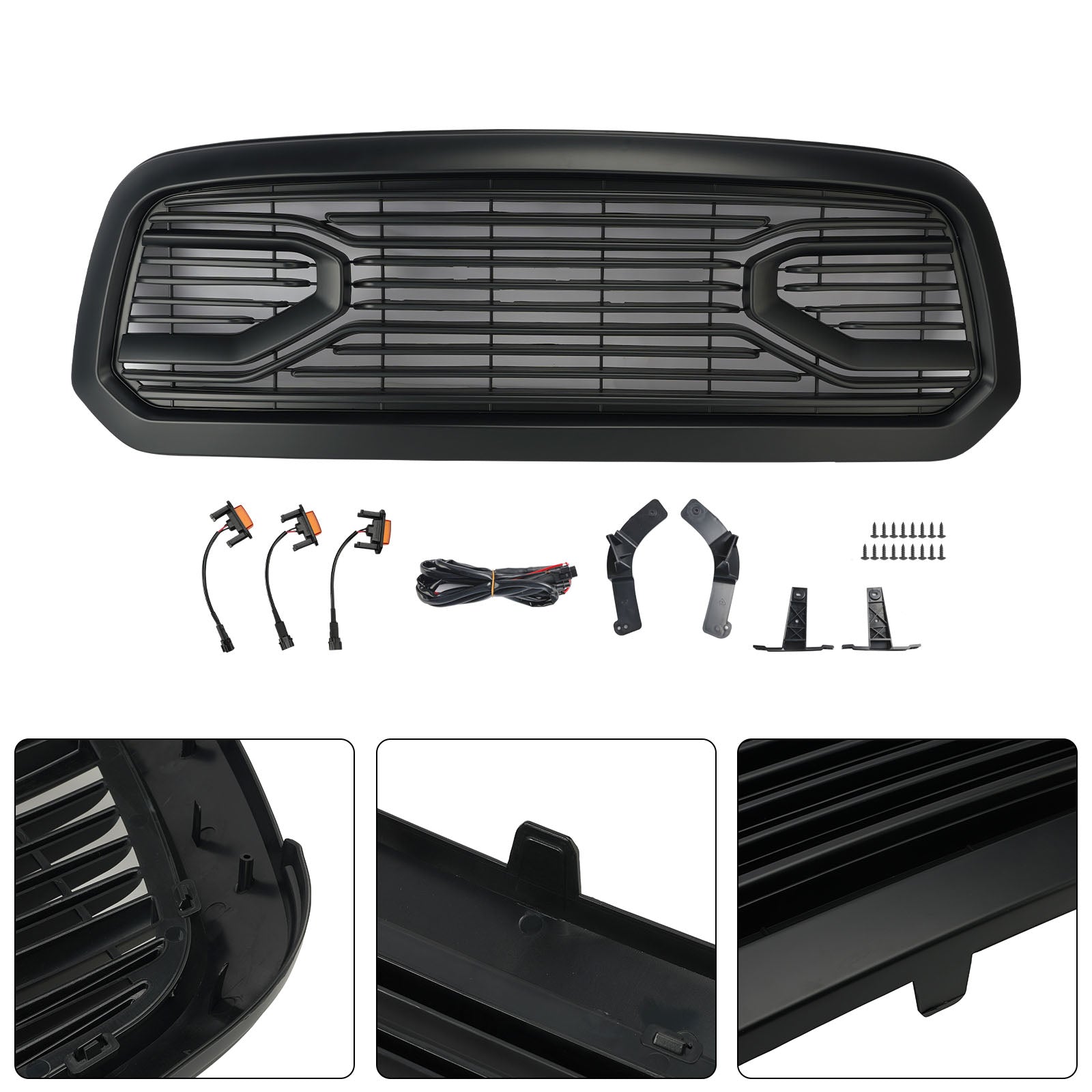 Black Big Horn Style Front Bumper Grill Grille Fit Dodge Ram 1500 2013-2018