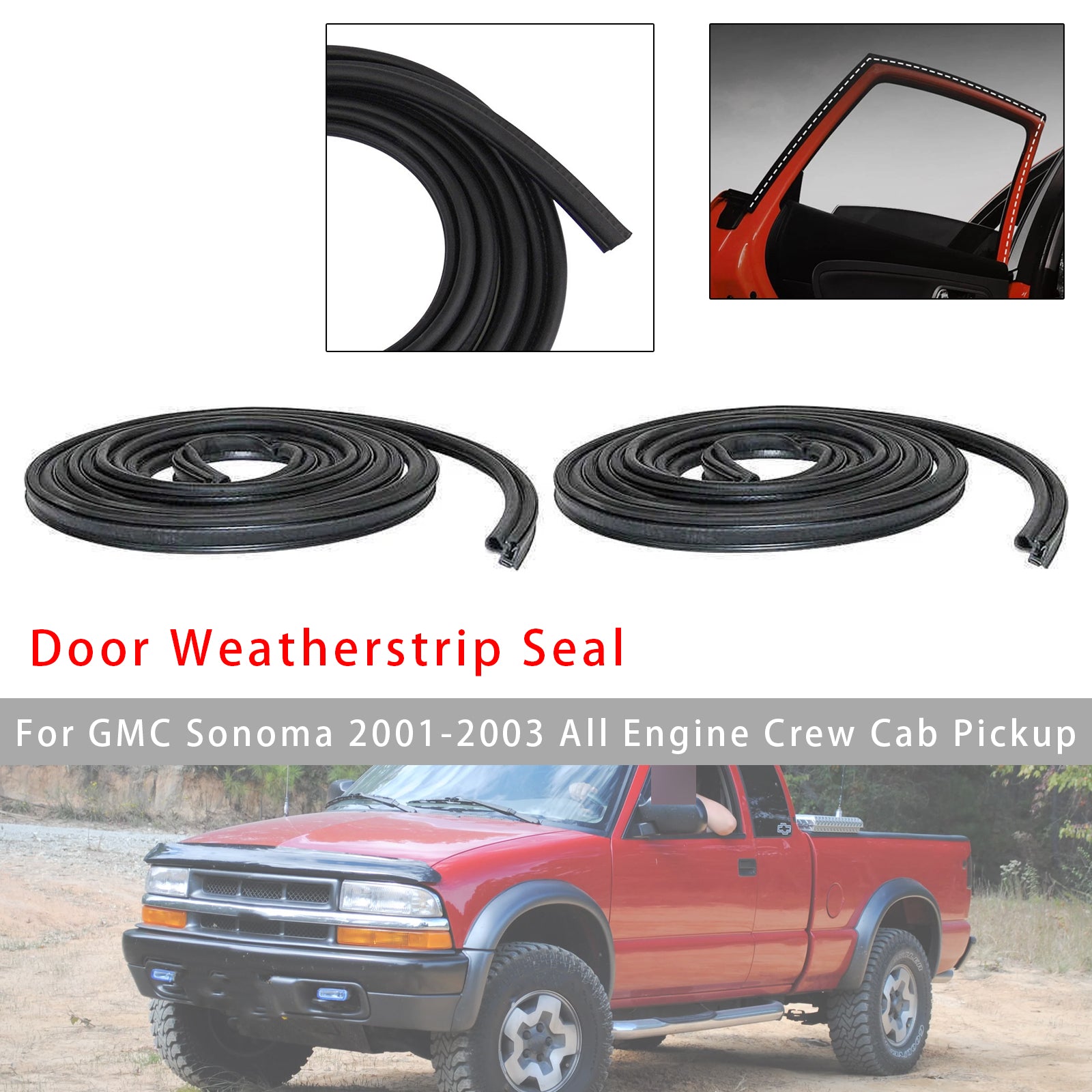 2Pcs Front Left+Right Door Weatherstrip Seal For Chevy Colorado S10 GMC Sonoma