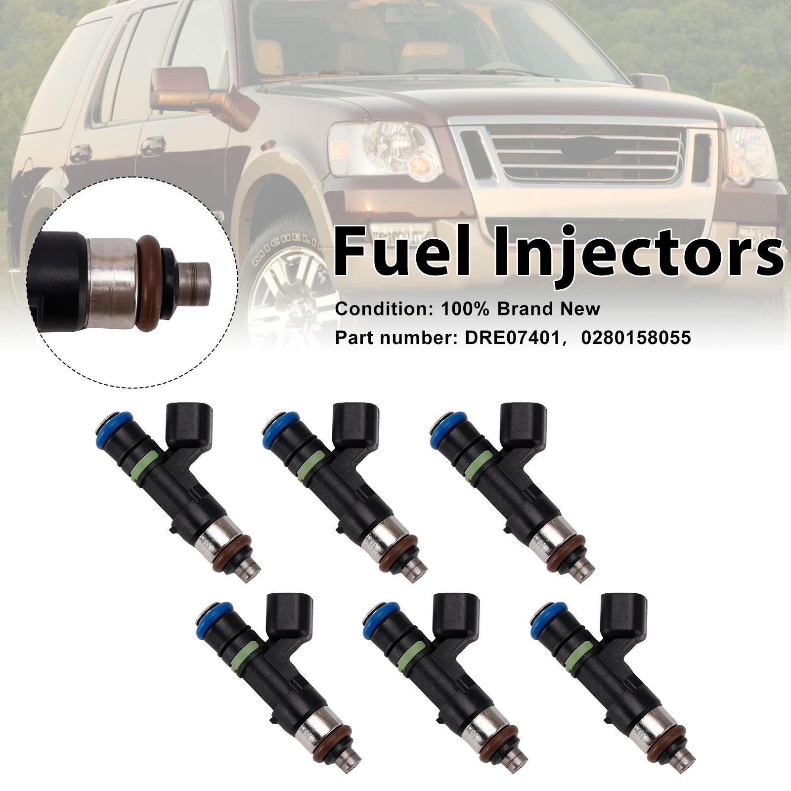 6PC DRE07401 Fuel Injectors 0280158055 For Mercury Mountaineer Ford Explorer