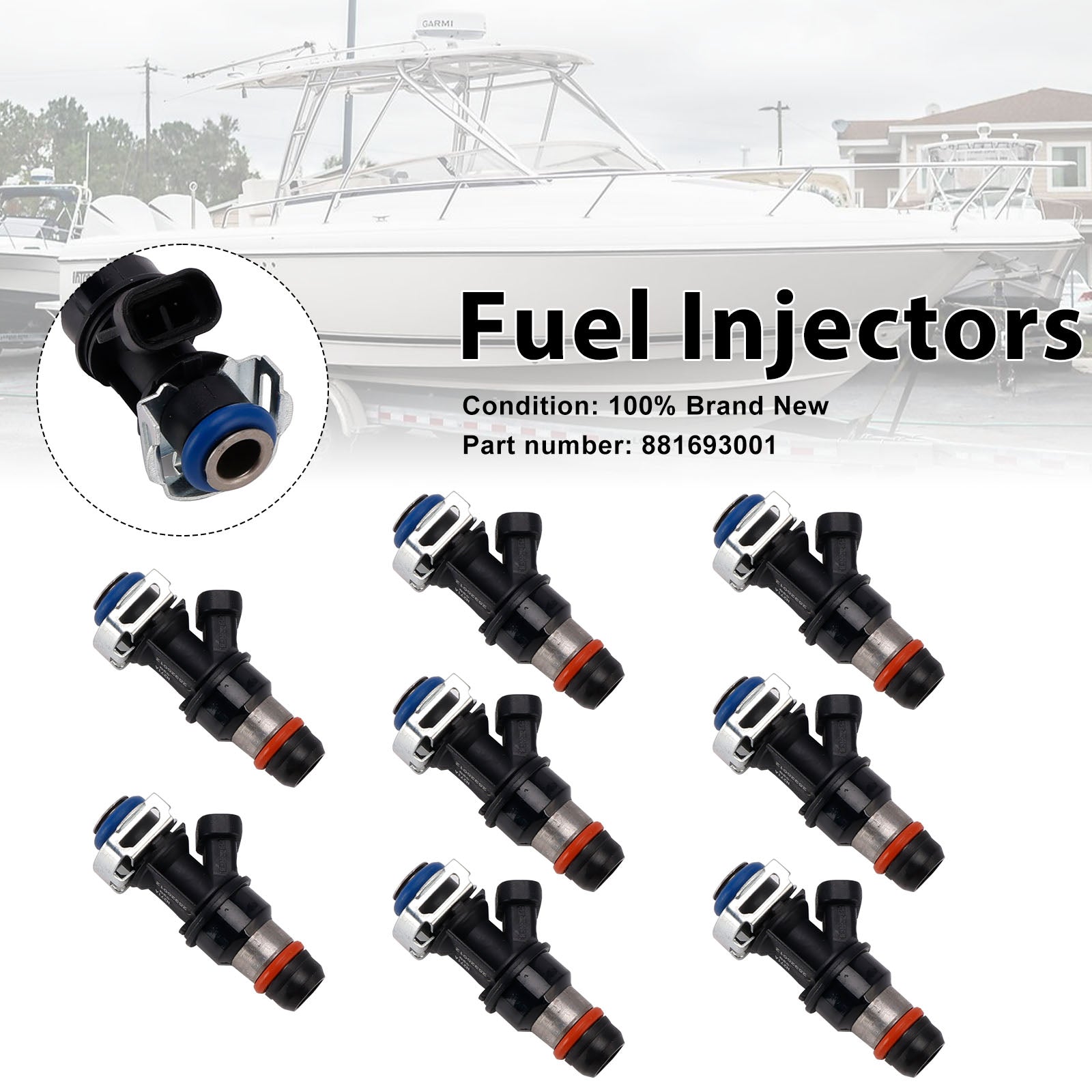 8PC 881693001 Fuel Injectors For MERCRUISER 8.1L 496 CID V8 GM Engines