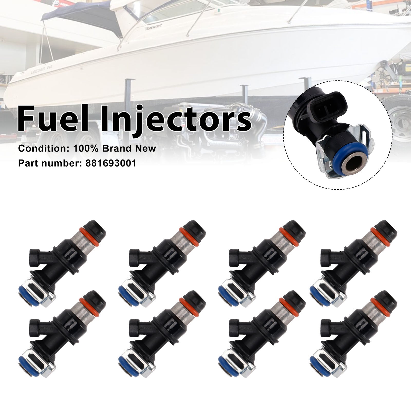 8PC 881693001 Fuel Injectors For MERCRUISER 8.1L 496 CID V8 GM Engines
