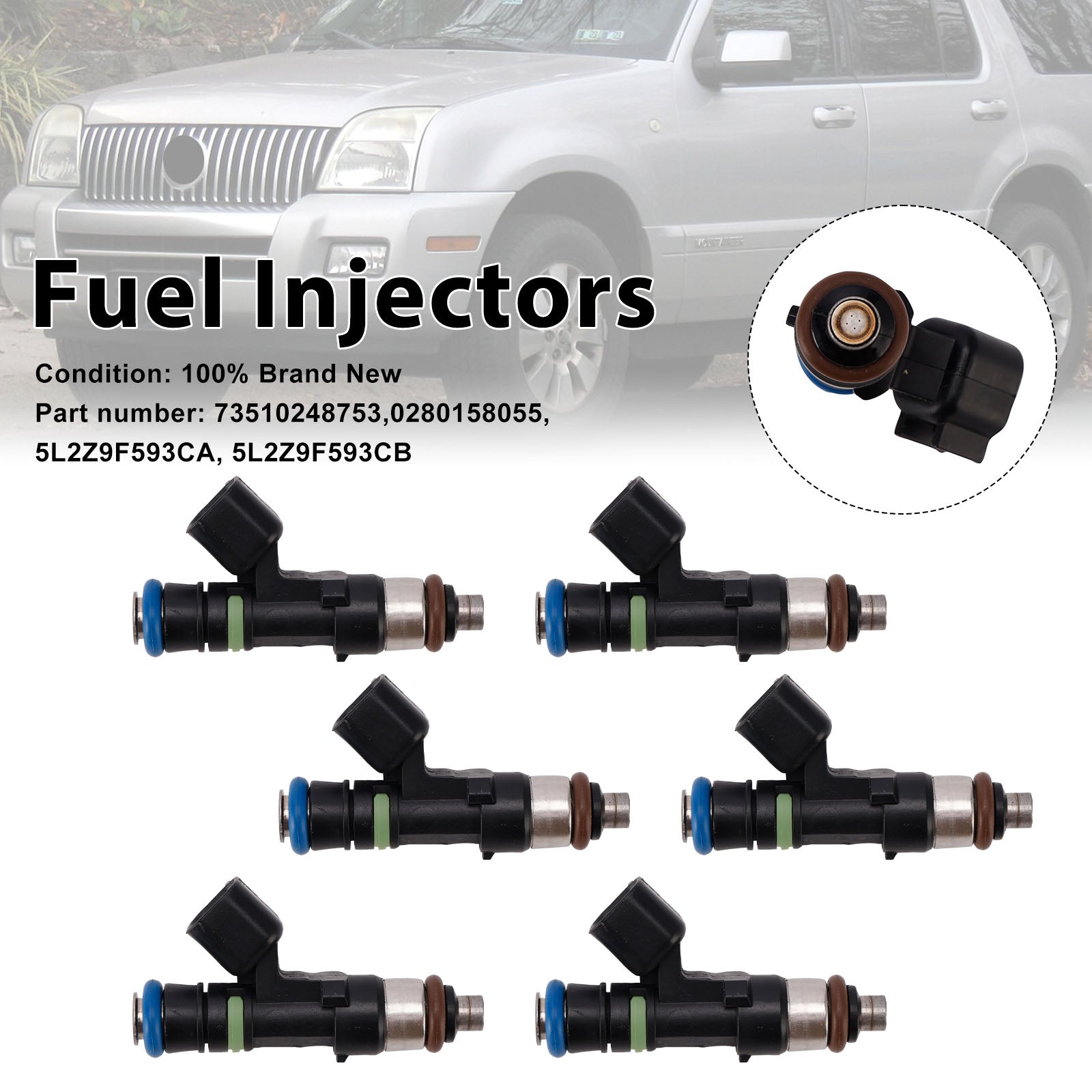 6PC 0280158055 Fuel Injectors 5L2Z9F593CA For Mercury Mountaineer Ford Explorer