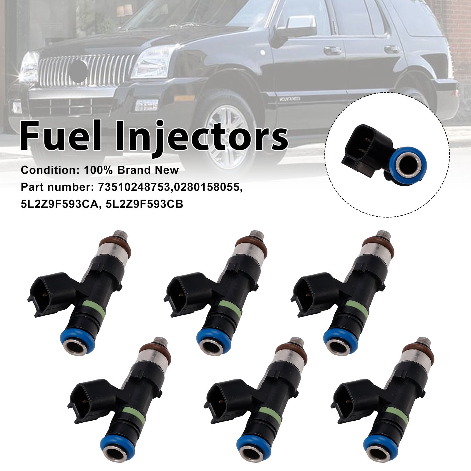 6PC 0280158055 Fuel Injectors 5L2Z9F593CA For Mercury Mountaineer Ford Explorer