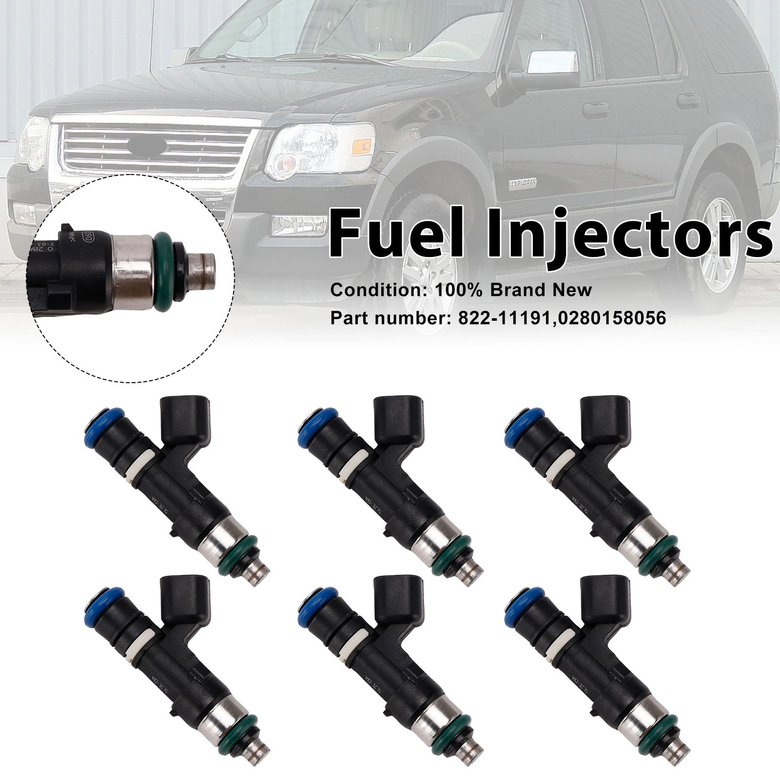 6PC 822-11191 Fuel Injectors 0280158056 For Mercury Mountaineer Ford