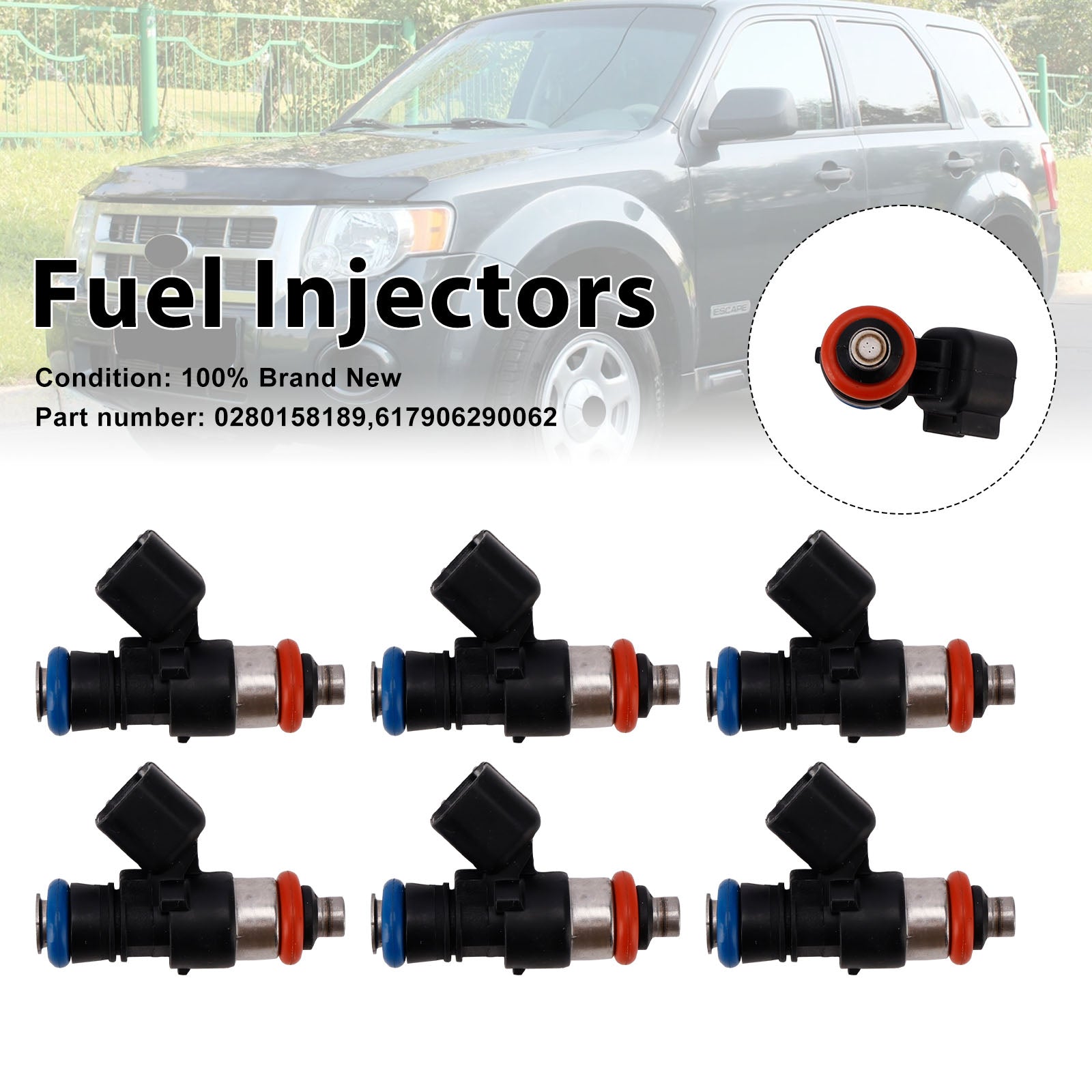 6PC 617906290062 Fuel Injectors 0280158189 For Mercury Mariner Ford 3.0L