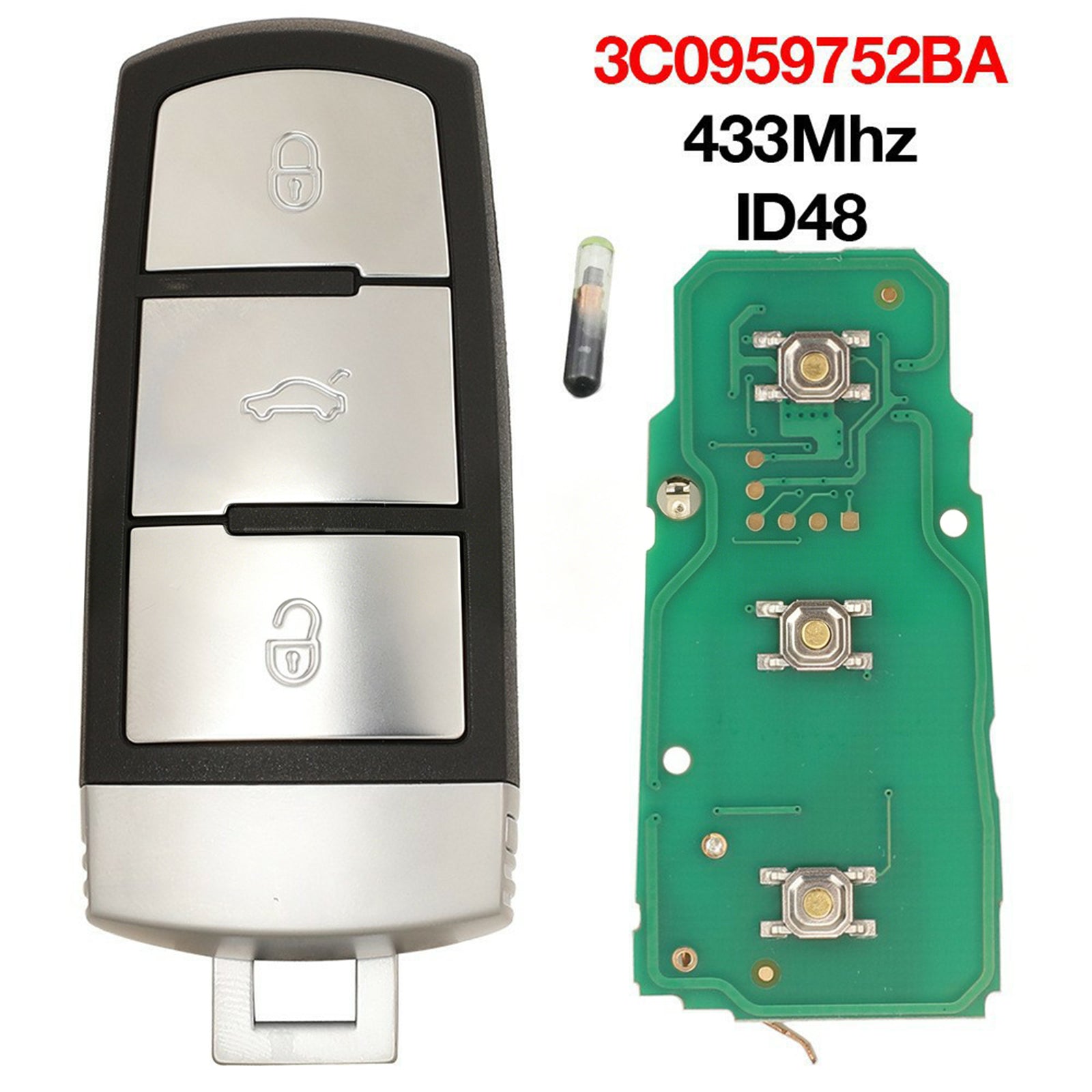 3 Button Car Key Fob 3C0959752BA 433Mhz ID48 Chip For VW Passat CC B6 B7 Magotan