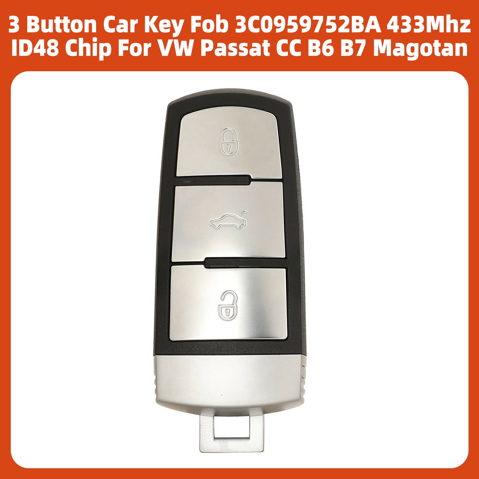 3 Button Car Key Fob 3C0959752BA 433Mhz ID48 Chip For VW Passat CC B6 B7 Magotan