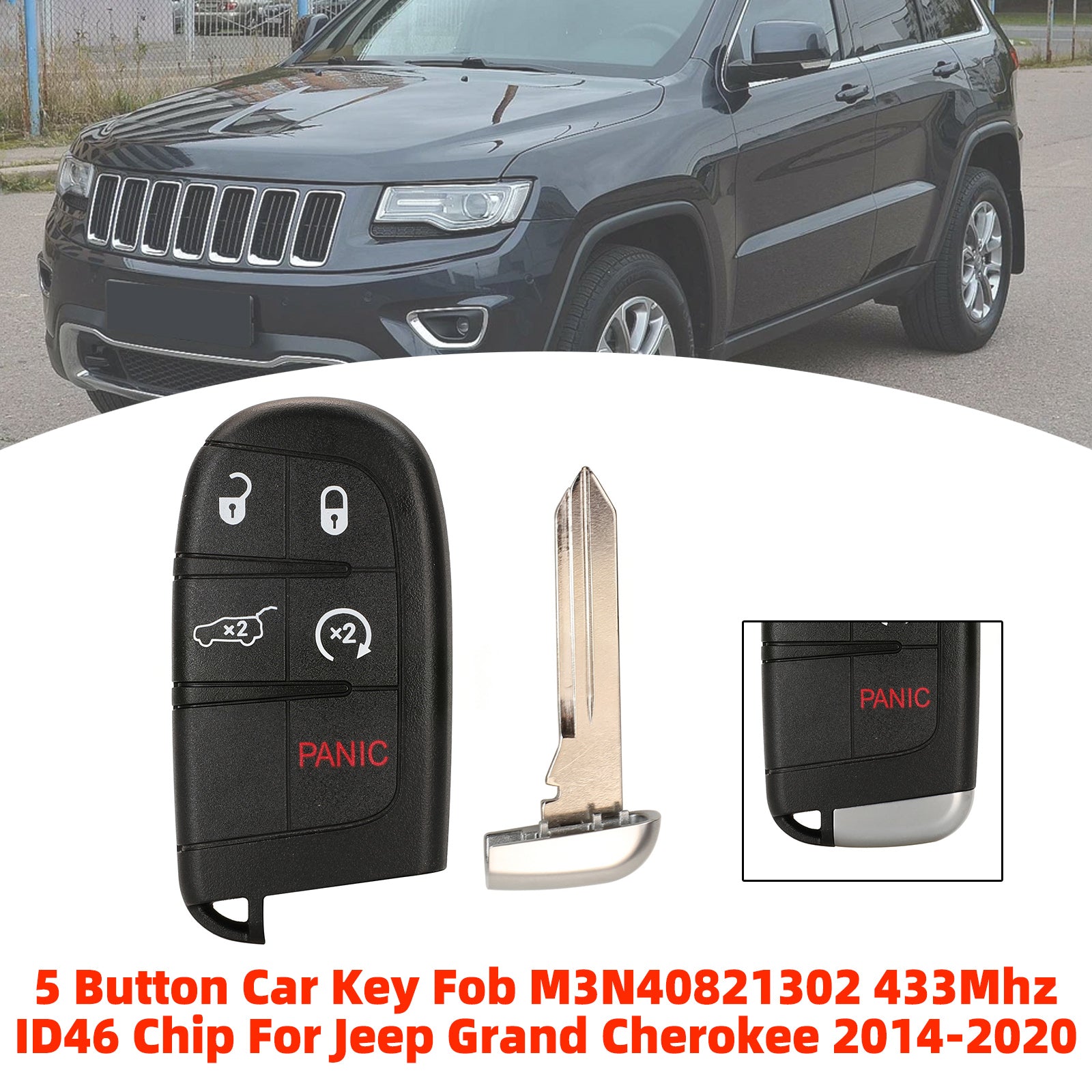 5 Button Car Key Fob M3N40821302 433Mhz ID46 Chip For Jeep Grand Cherokee 2014-2020
