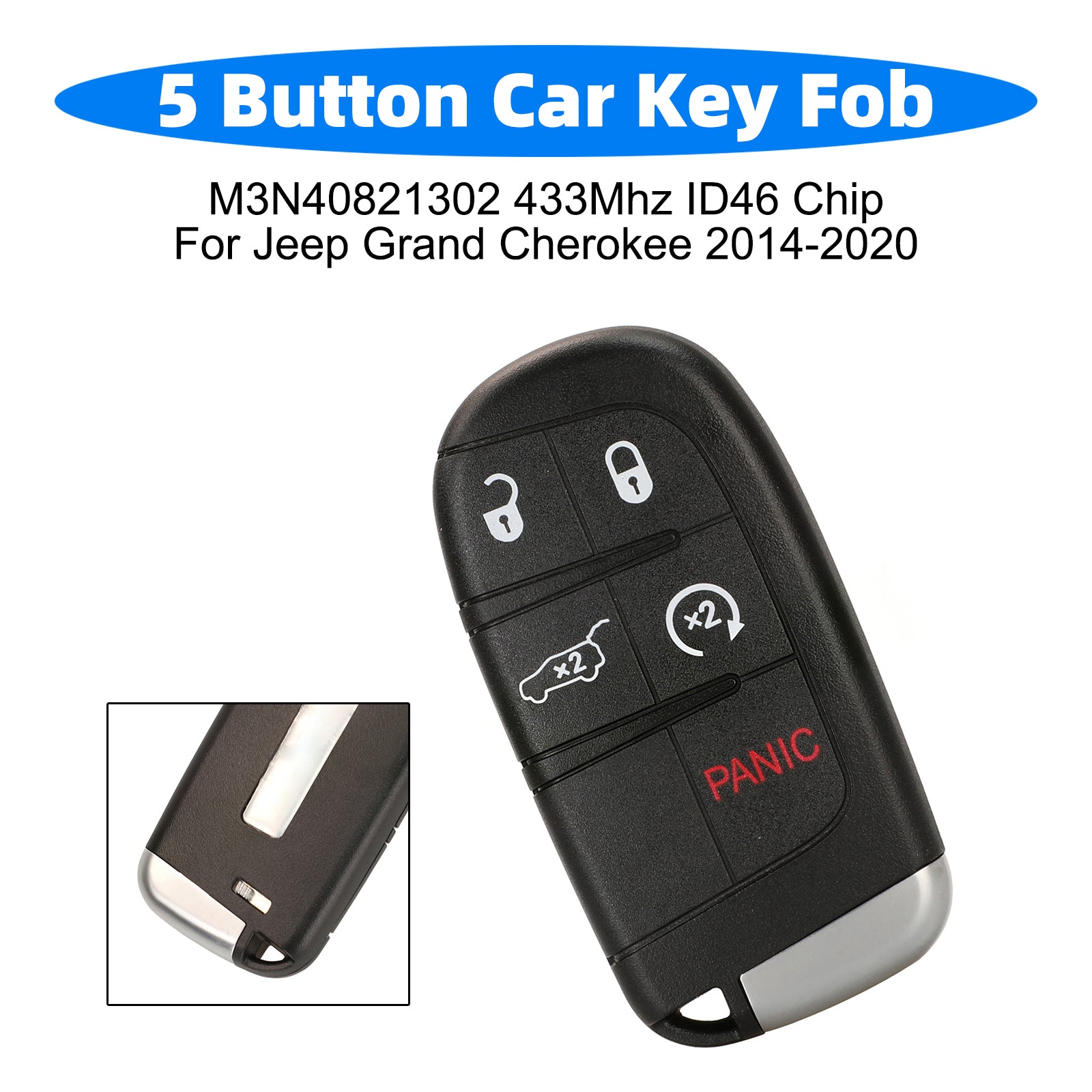 5 Button Car Key Fob M3N40821302 433Mhz ID46 Chip For Jeep Grand Cherokee 2014-2020