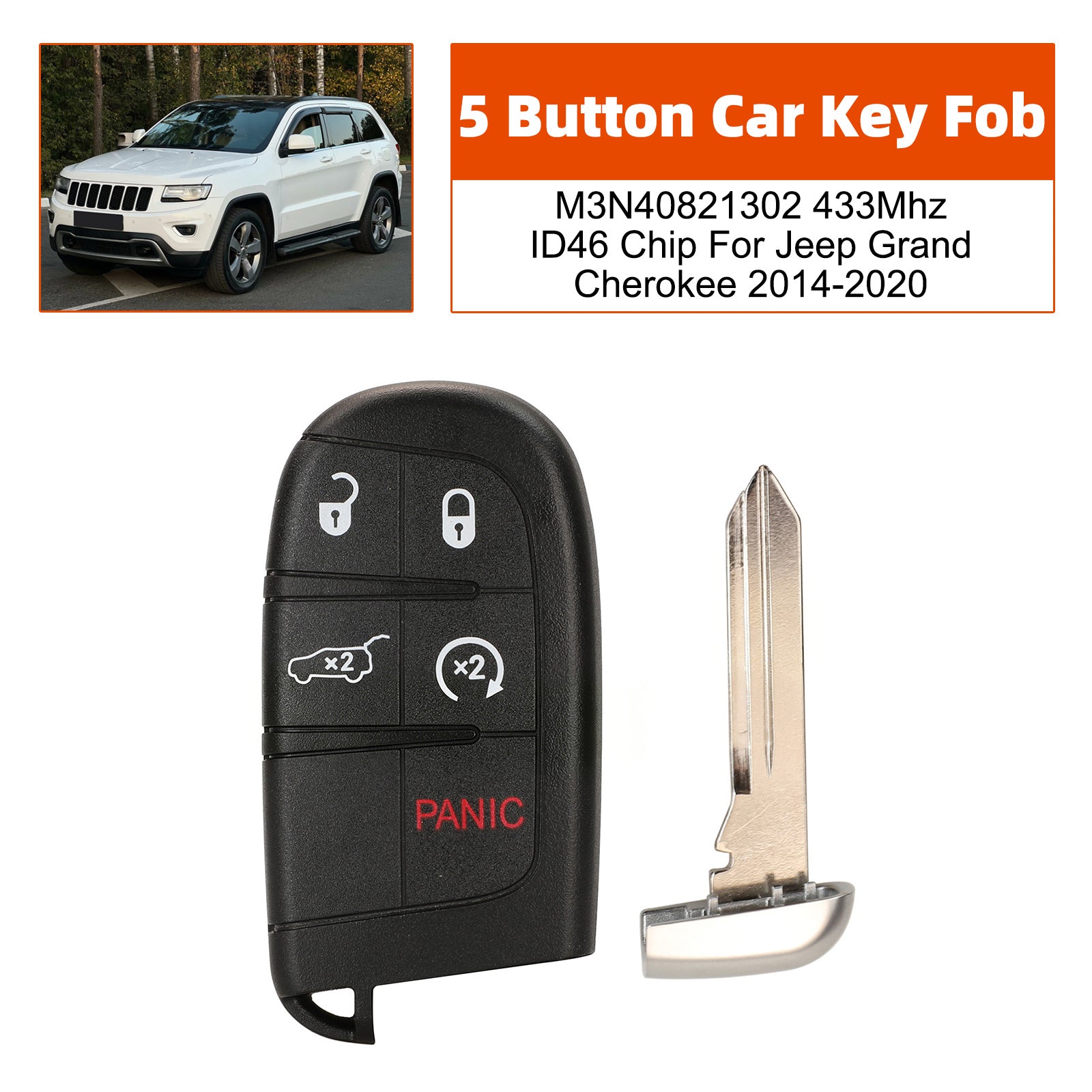 5 Button Car Key Fob M3N40821302 433Mhz ID46 Chip For Jeep Grand Cherokee 2014-2020