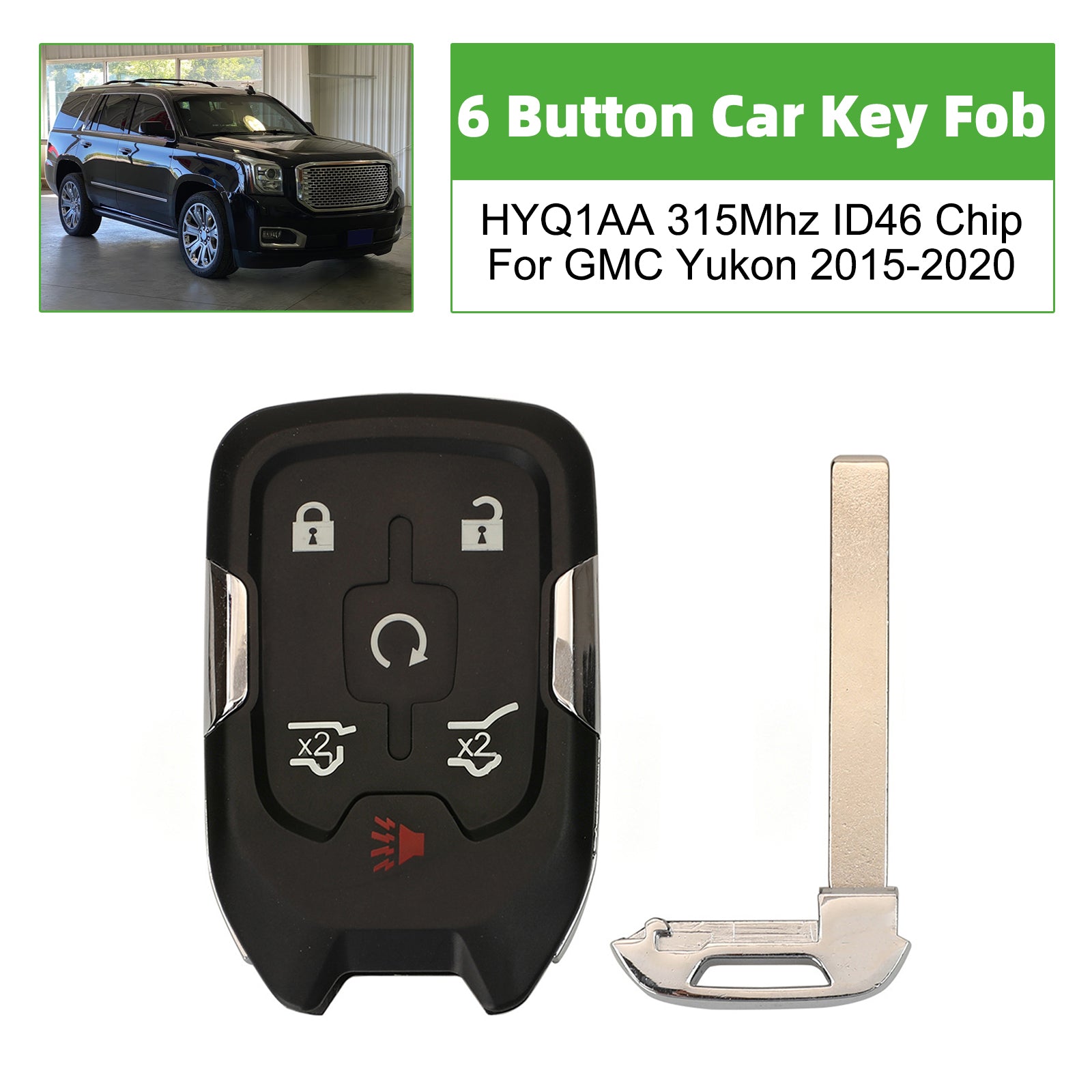 6 Button Car Key Fob HYQ1AA 315Mhz ID46 Chip For GMC Yukon 2015-2020