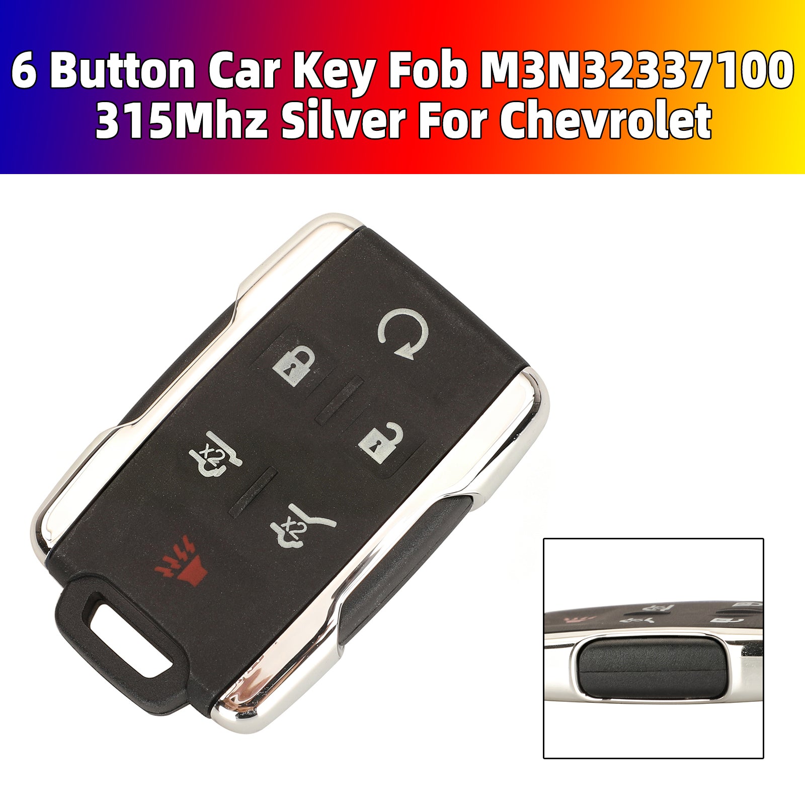 6 Button Car Key Fob M3N32337100 315Mhz Silver For Chevrolet
