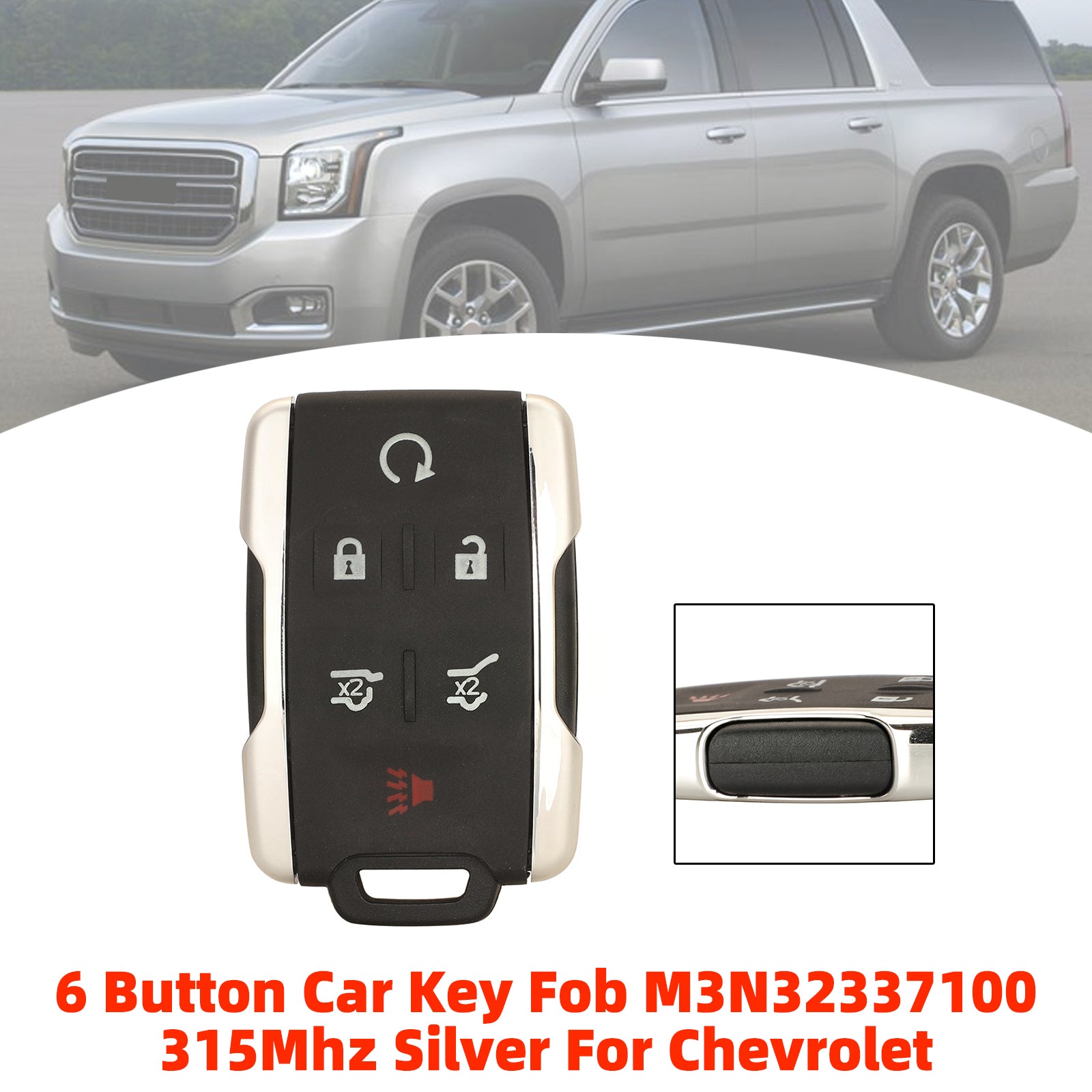 6 Button Car Key Fob M3N32337100 315Mhz Silver For Chevrolet