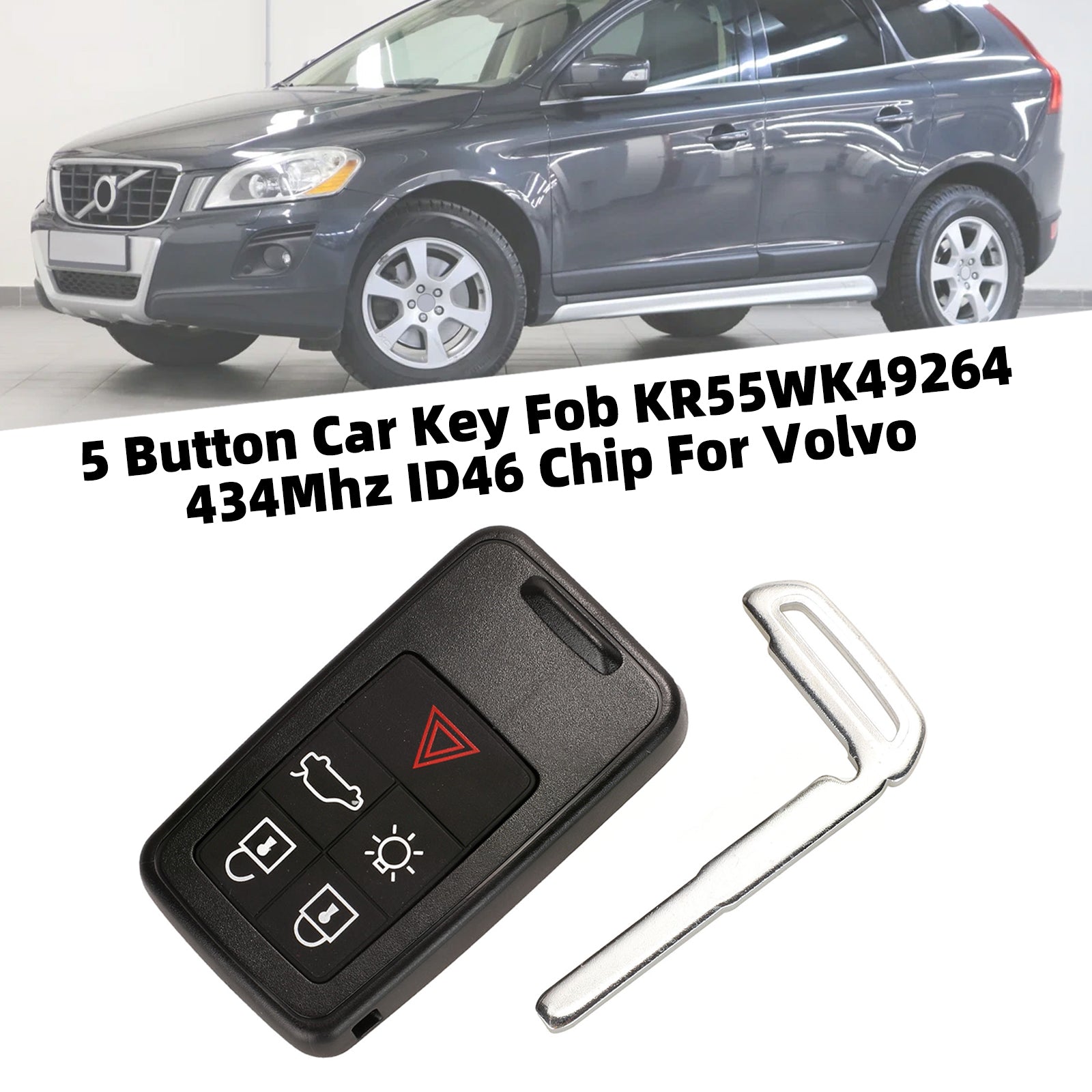 5 Button Car Key Fob KR55WK49264 434Mhz ID46 Chip For Volvo