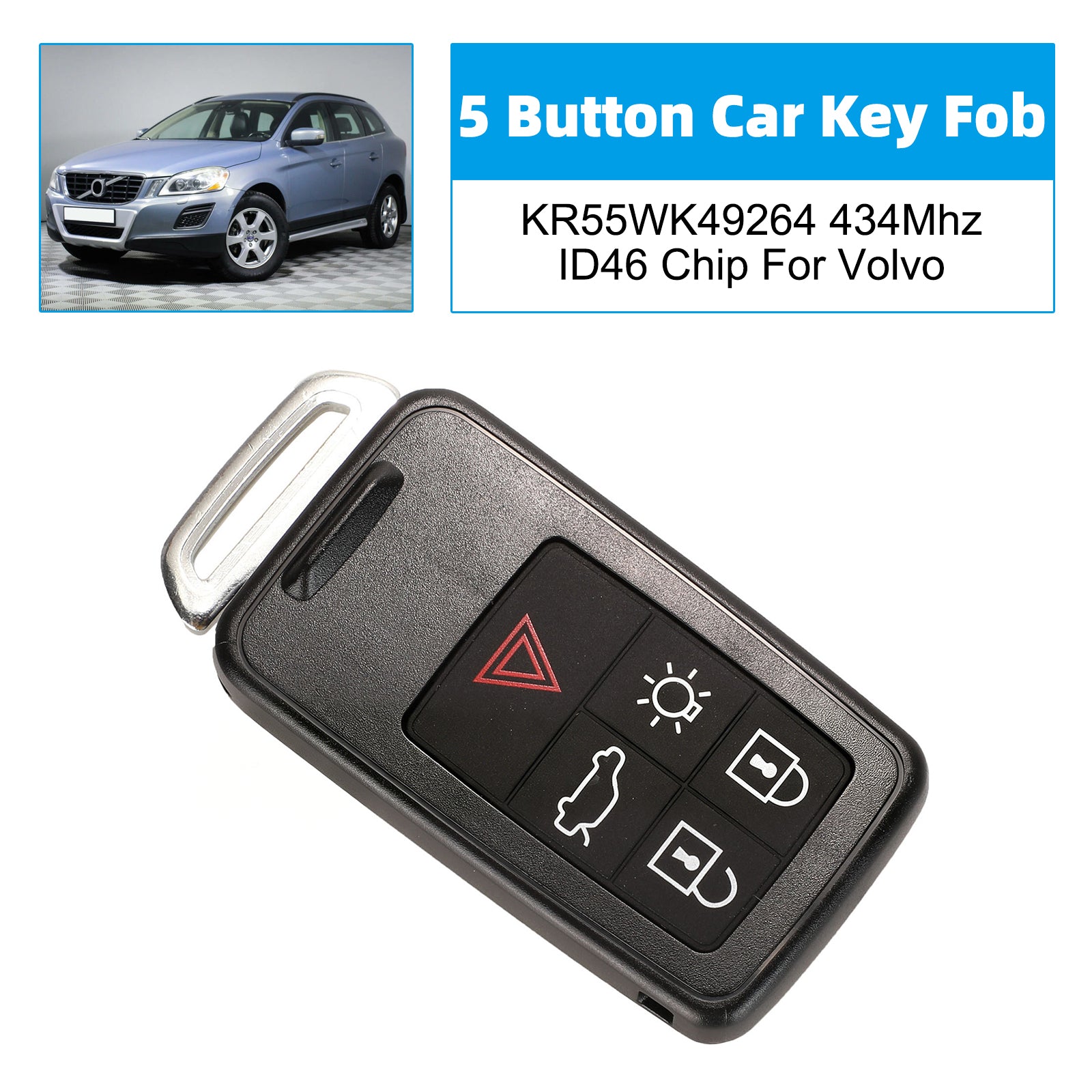 5 Button Car Key Fob KR55WK49264 434Mhz ID46 Chip For Volvo