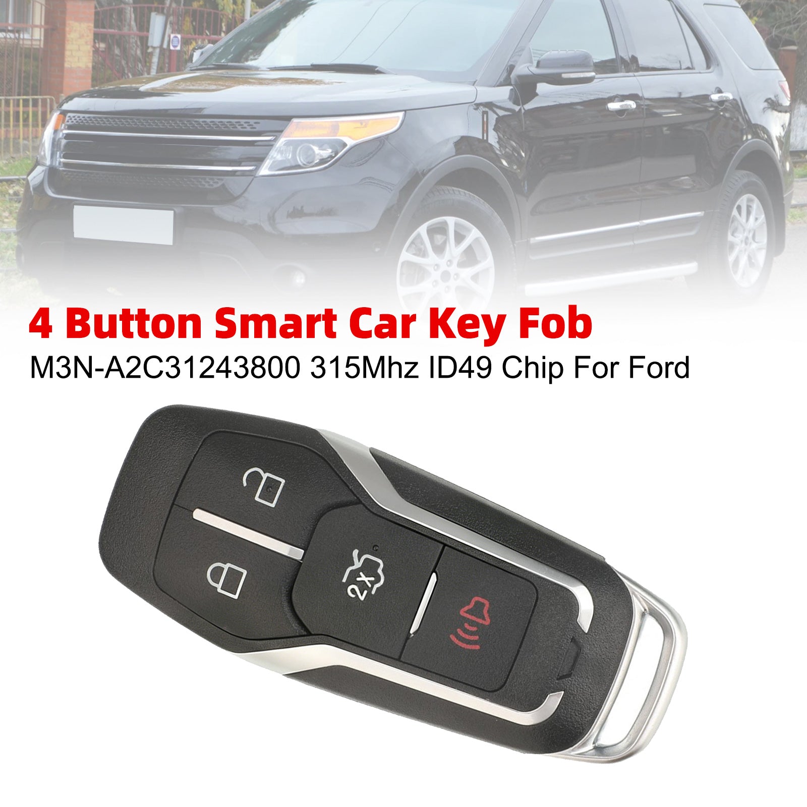 4 Button Smart Car Key Fob M3N-A2C31243800 315Mhz ID49 Chip For Ford