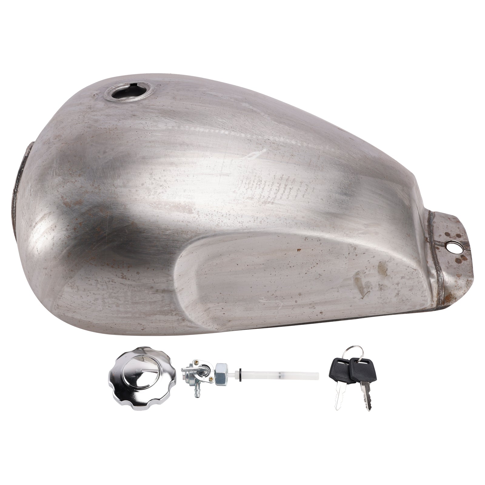 Scrambler Style Motorcycle Fuel Gas Tank 11L with Kneedents Bare Metal Unpainted