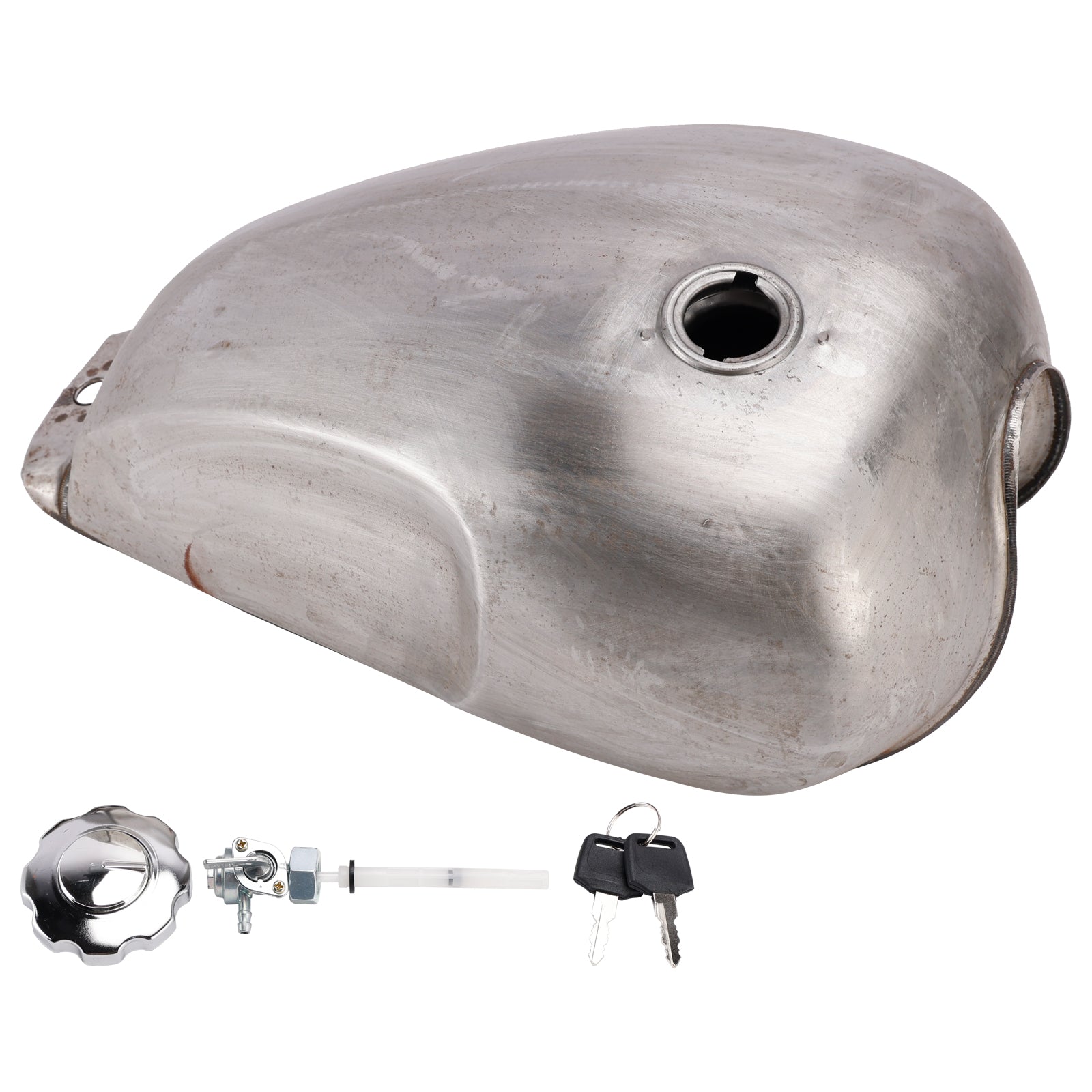 Scrambler Style Motorcycle Fuel Gas Tank 11L with Kneedents Bare Metal Unpainted