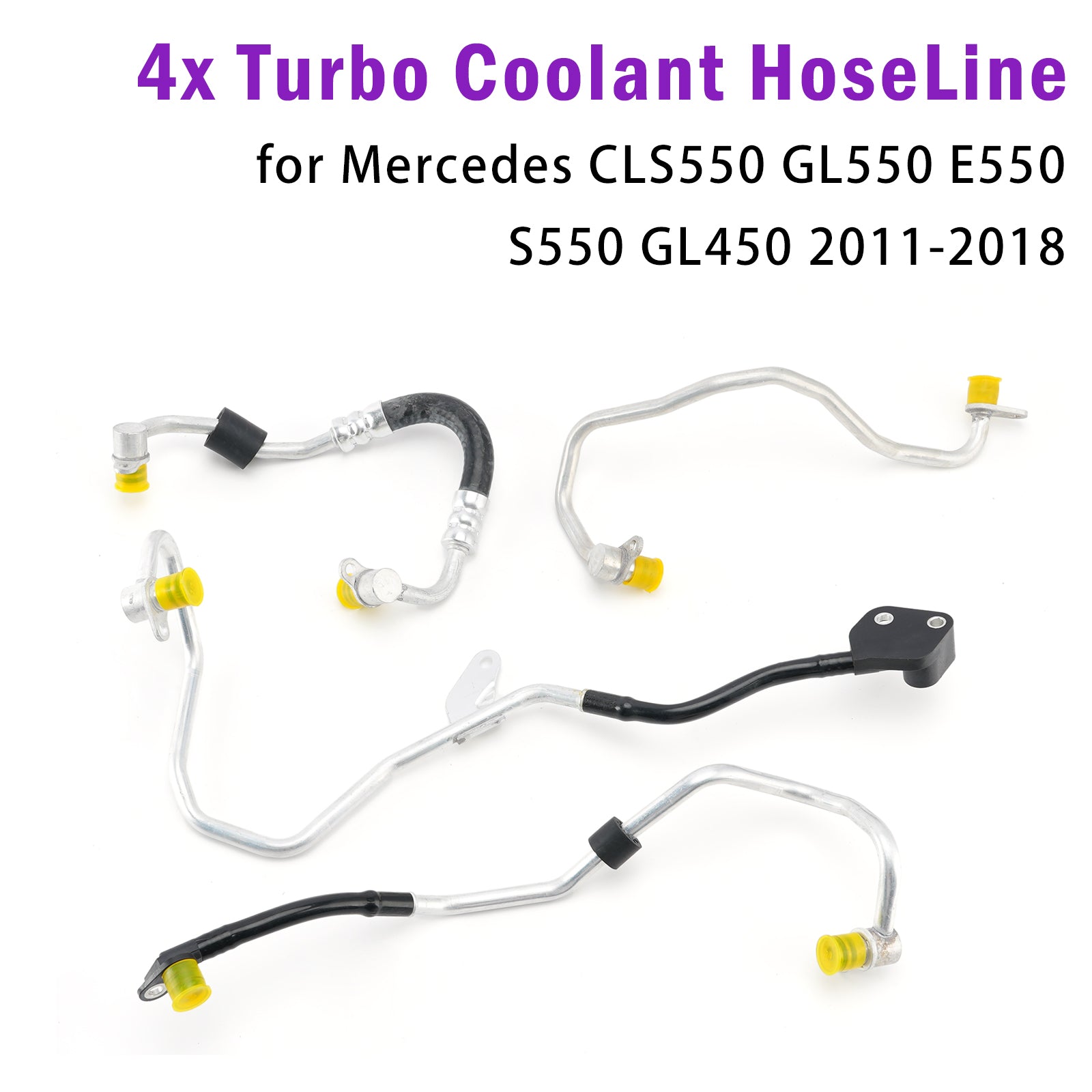4x Turbo Coolant Hose Line for Mercedes CLS550 GL550 E550 S550 GL450 2011-2018