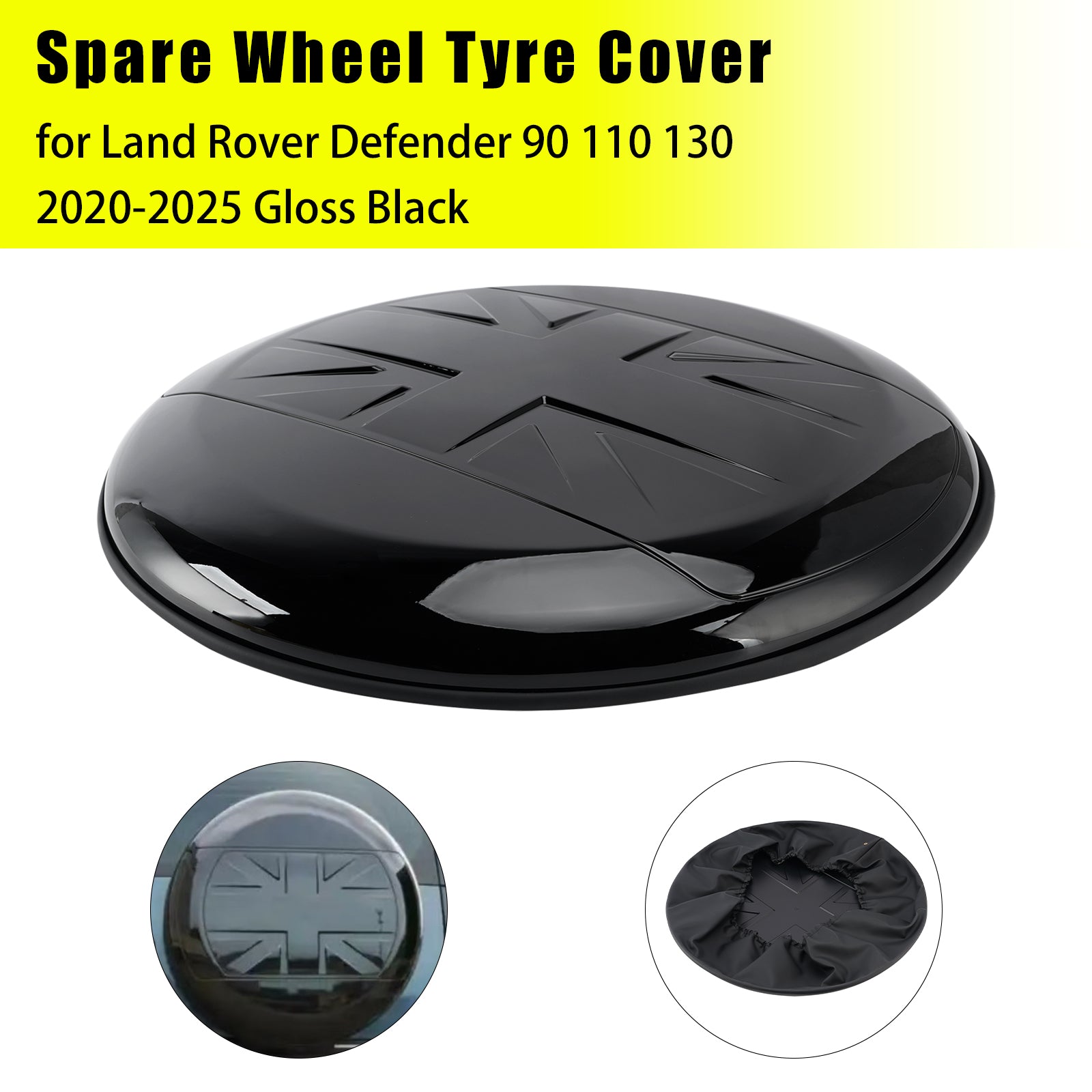 Spare Wheel Tyre Cover for Land Rover Defender 90 110 130 2020-2025 Gloss Black