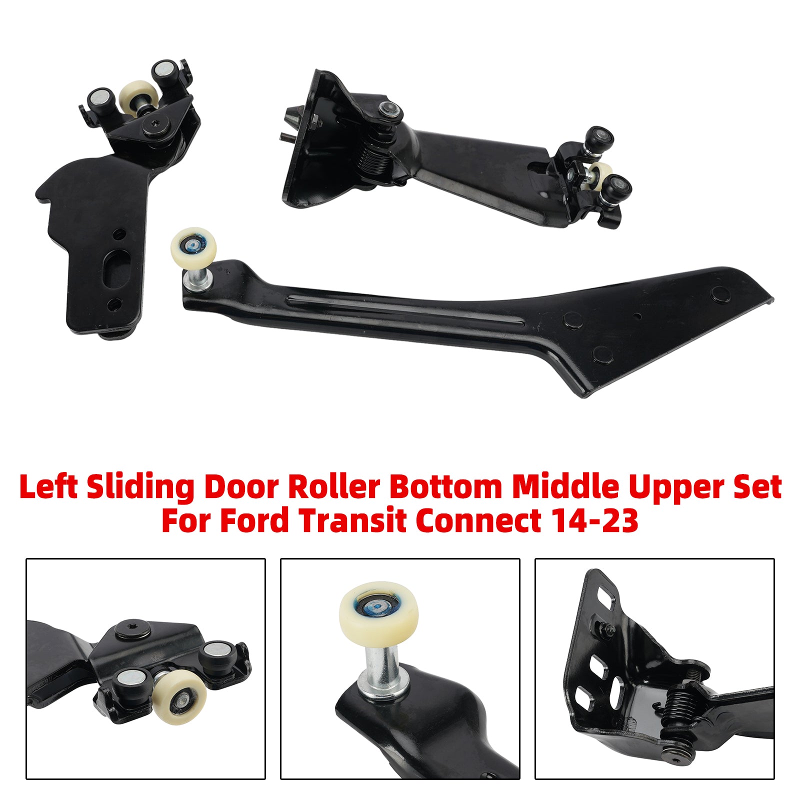 Left Sliding Door Roller Bottom Middle Upper Set For Ford Transit Connect