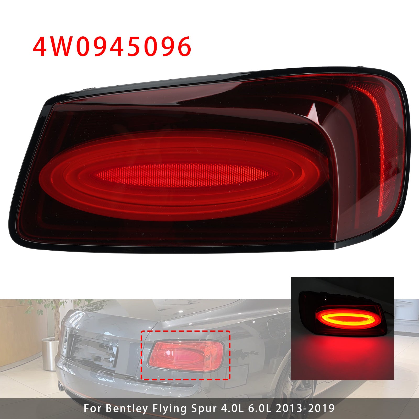 Right Tail Light 4W0945096 For Bentley Flying Spur 4.0L 6.0L 2013-2019 Black