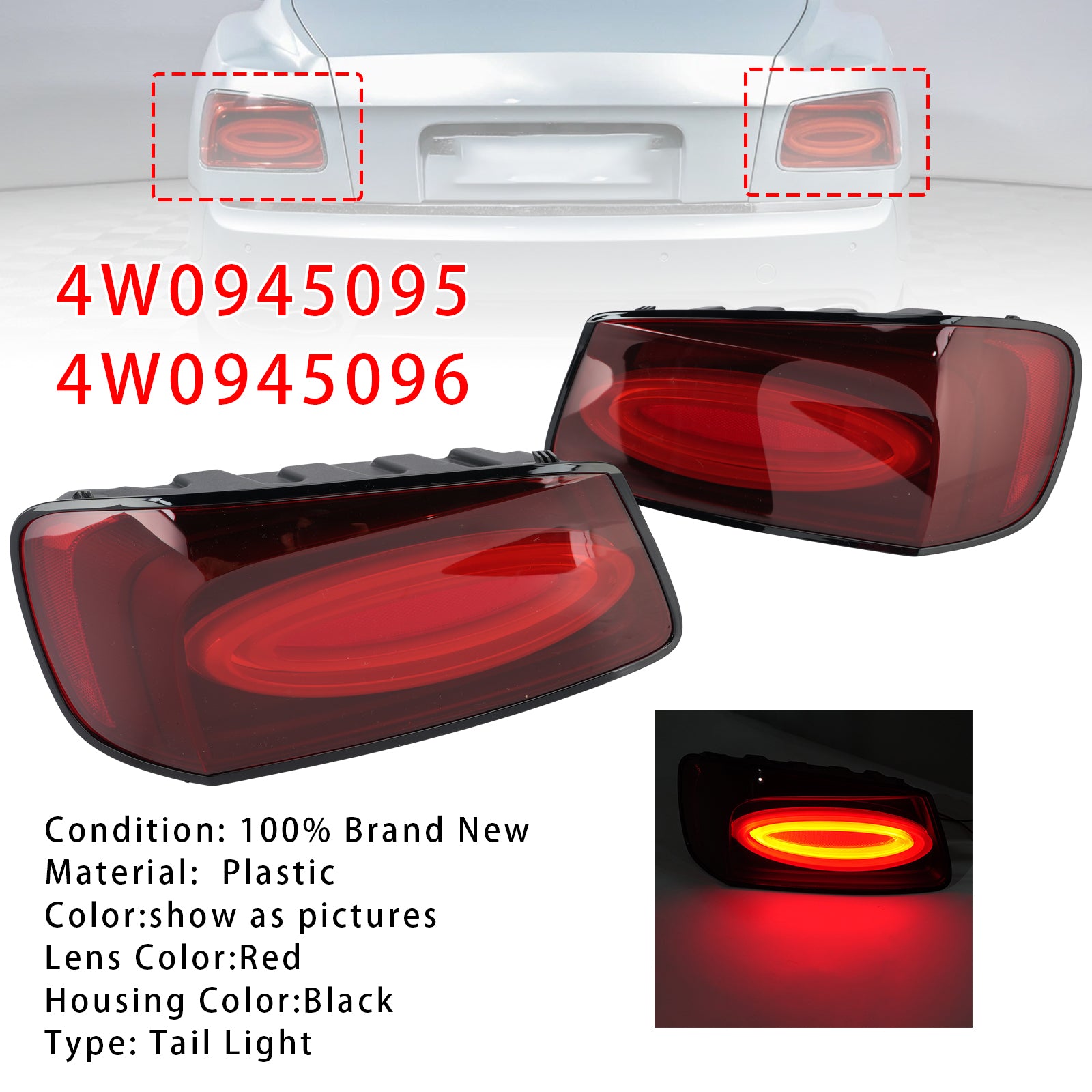 Left+Right Tail Light For Bentley Flying Spur 4.0L 6.0L 2013-2019 Black