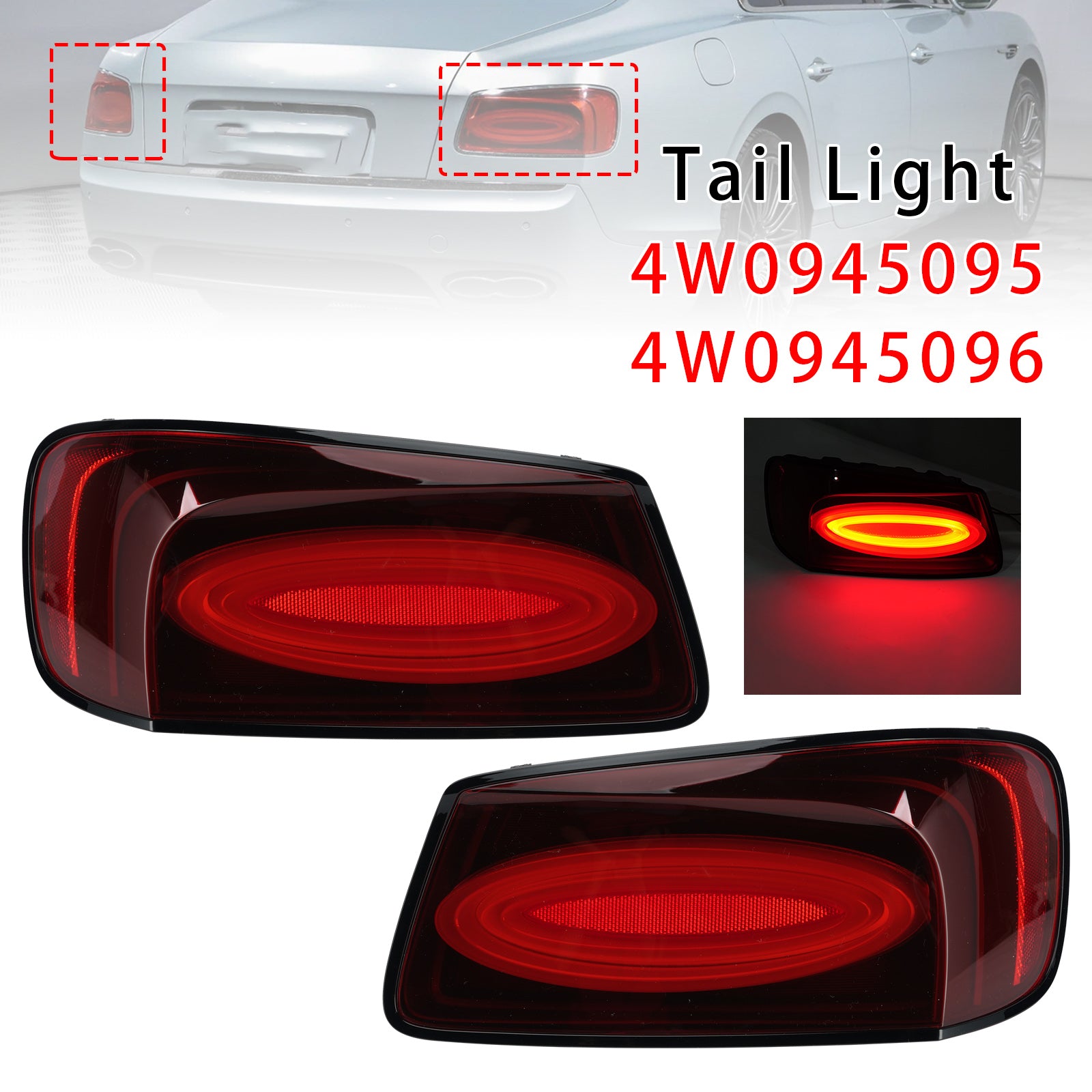 Left+Right Tail Light For Bentley Flying Spur 4.0L 6.0L 2013-2019 Black