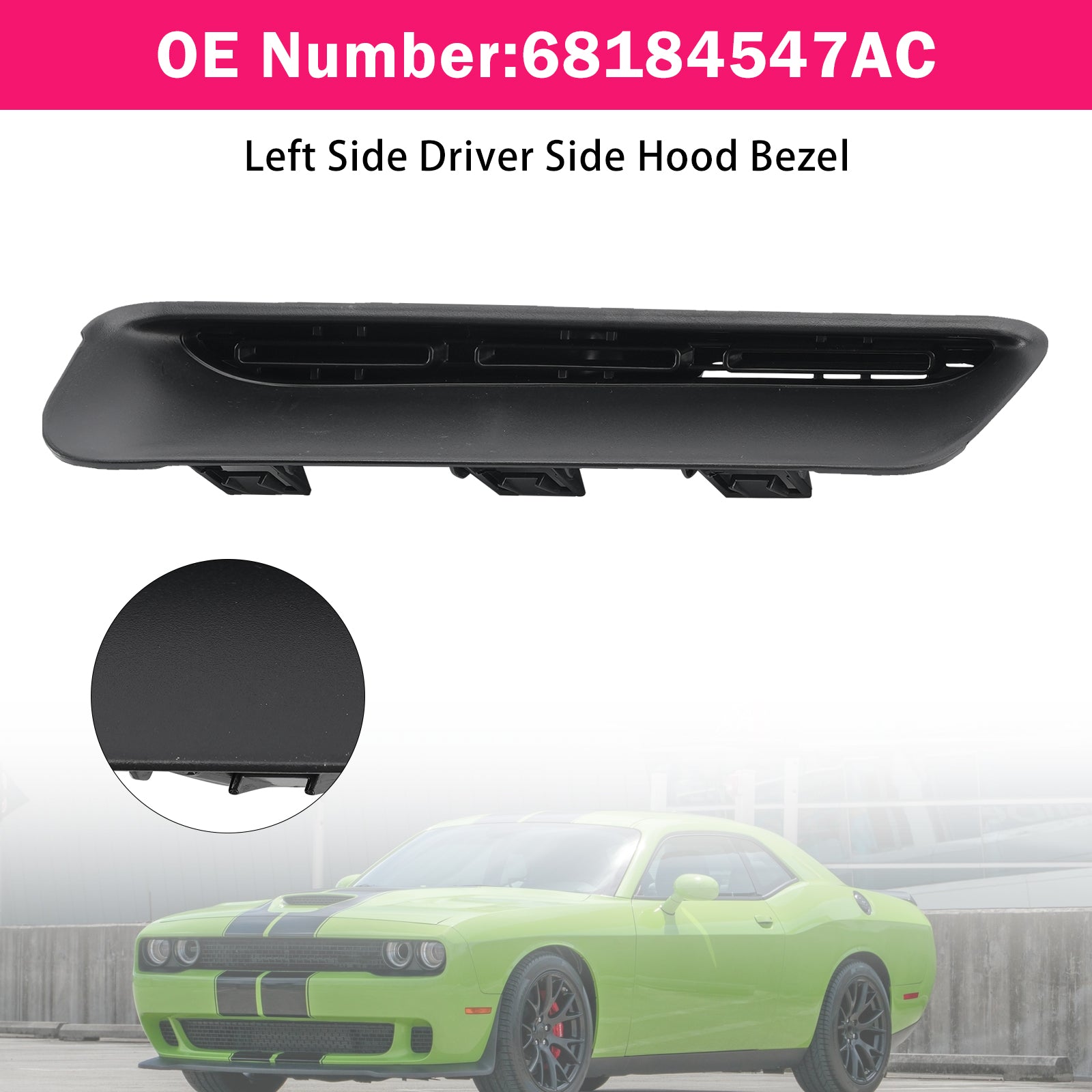 Left Side Driver Side Hood Bezel 68184547AC For Dodge Challenger 2015-2023