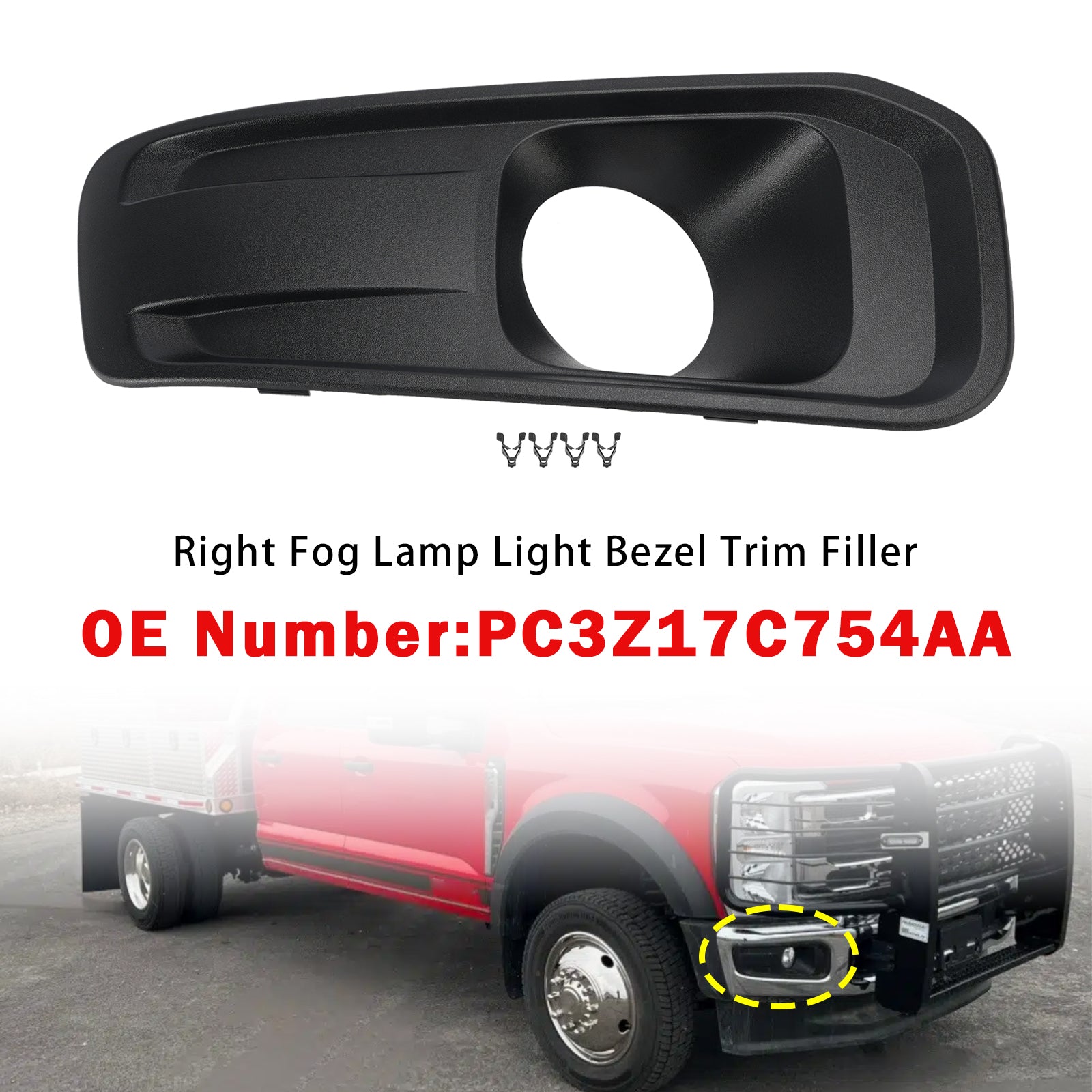Right Fog Lamp Light Bezel PC3Z17C754AA For Ford F250/350/450/550 2023-2025