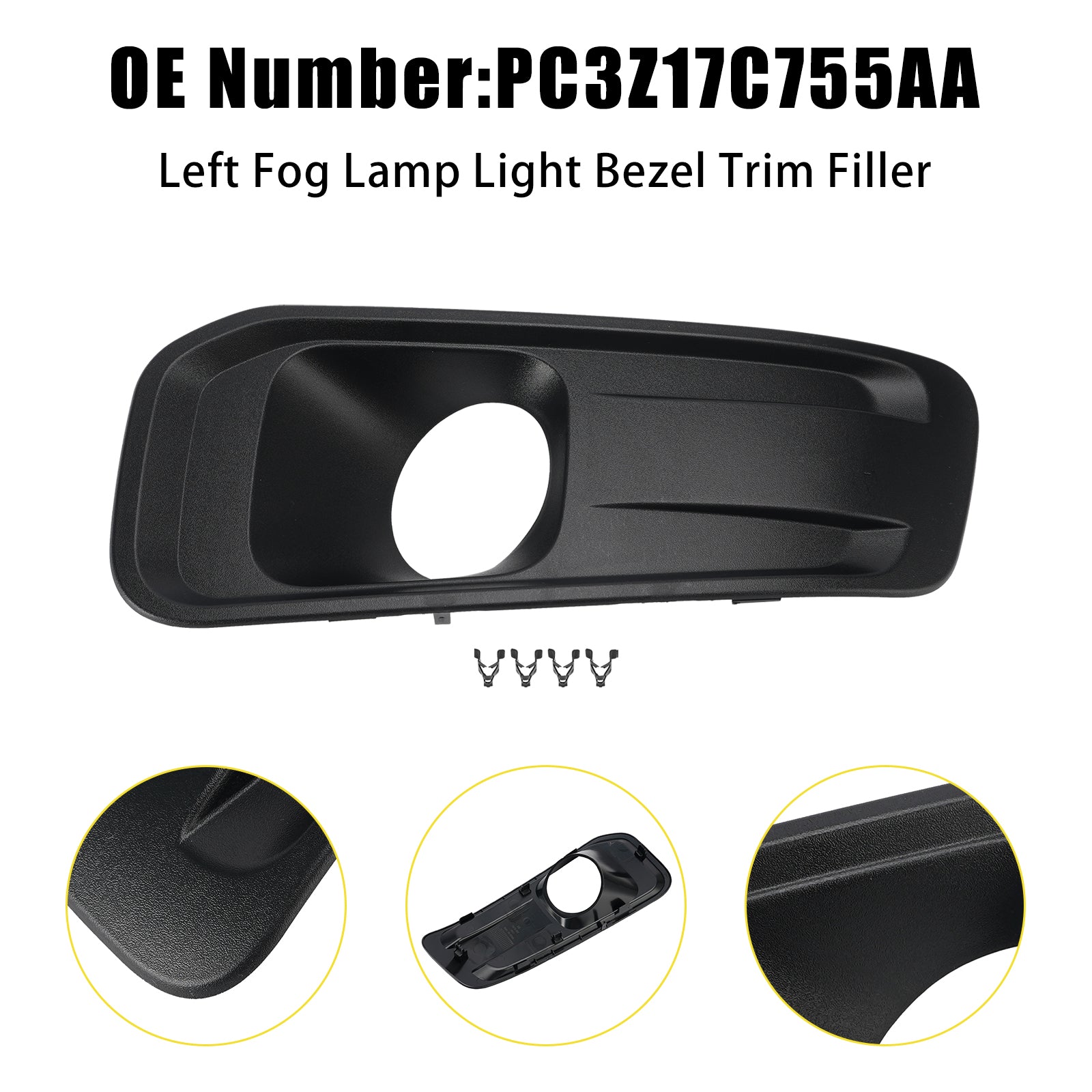 Left Fog Lamp Light Bezel PC3Z17C755AA For Ford F250/350/450/550 2023-2025