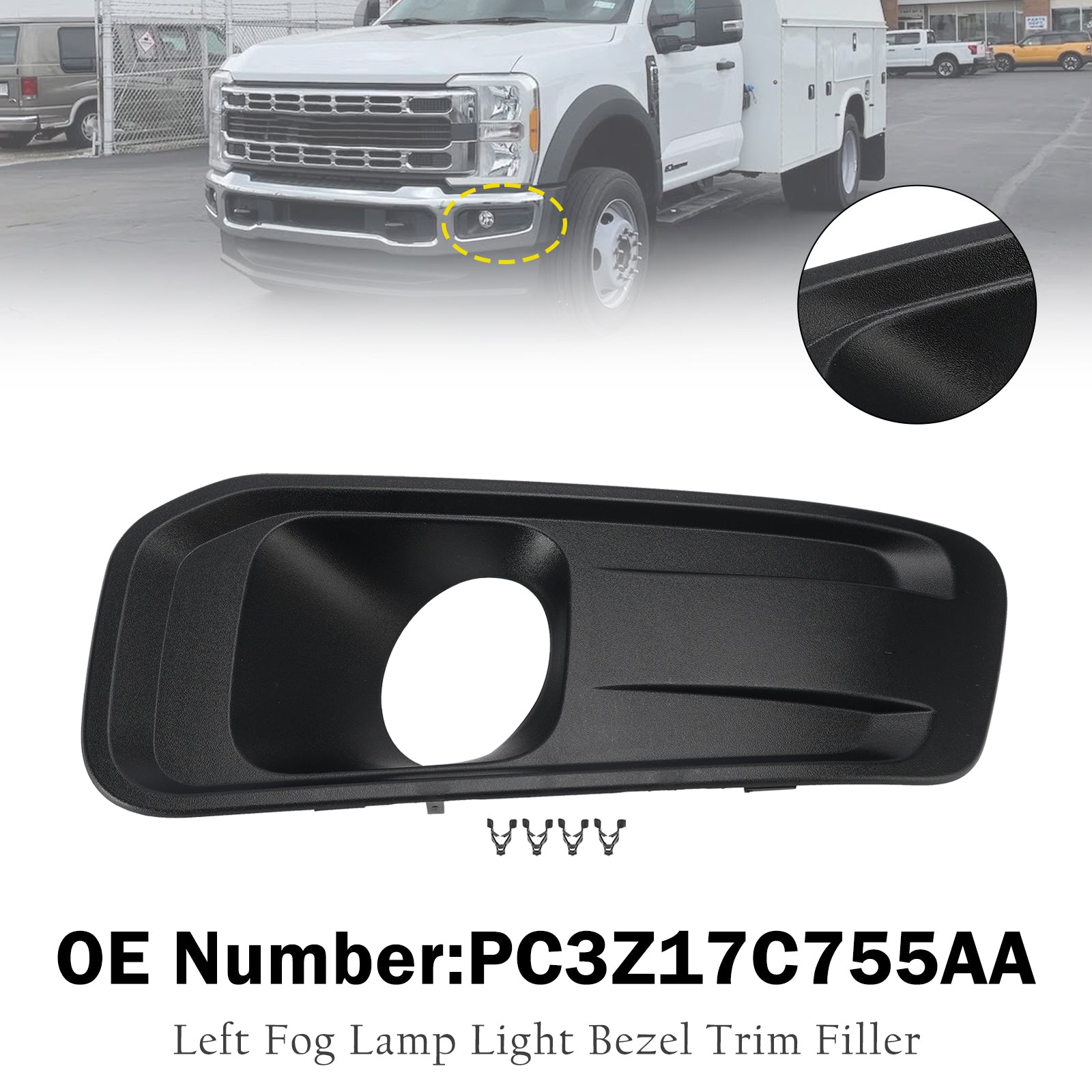 Left Fog Lamp Light Bezel PC3Z17C755AA For Ford F250/350/450/550 2023-2025