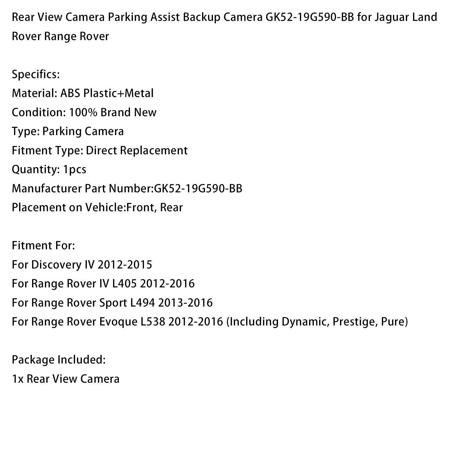 Rear Parking Assist Camera GK52-19G590-BB for Jaguar Land Rover Range Rover