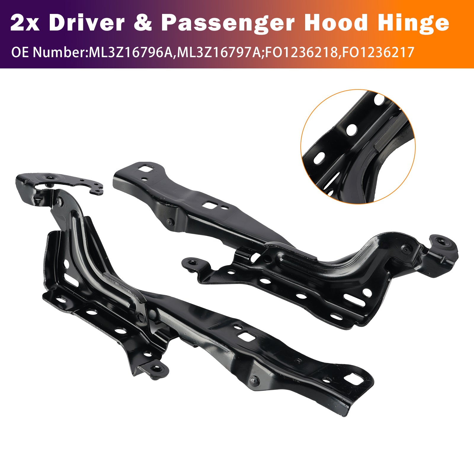2x Driver & Passenger Hood Hinge for Ford F-150 Limited Lariat Raptor 2021-2023