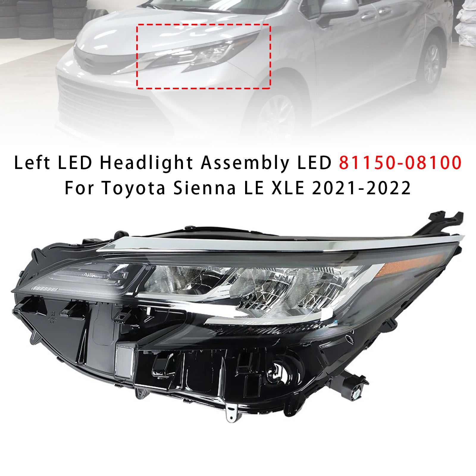 Left LED Headlight Assembly LED 81150-08100 For Toyota Sienna LE XLE 2021-2022