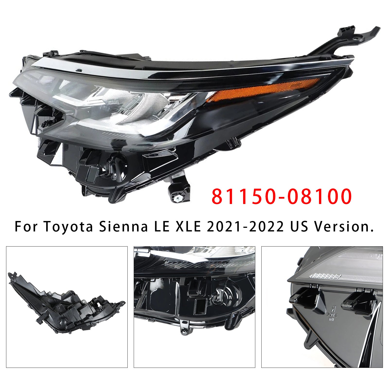 Left LED Headlight Assembly LED 81150-08100 For Toyota Sienna LE XLE 2021-2022