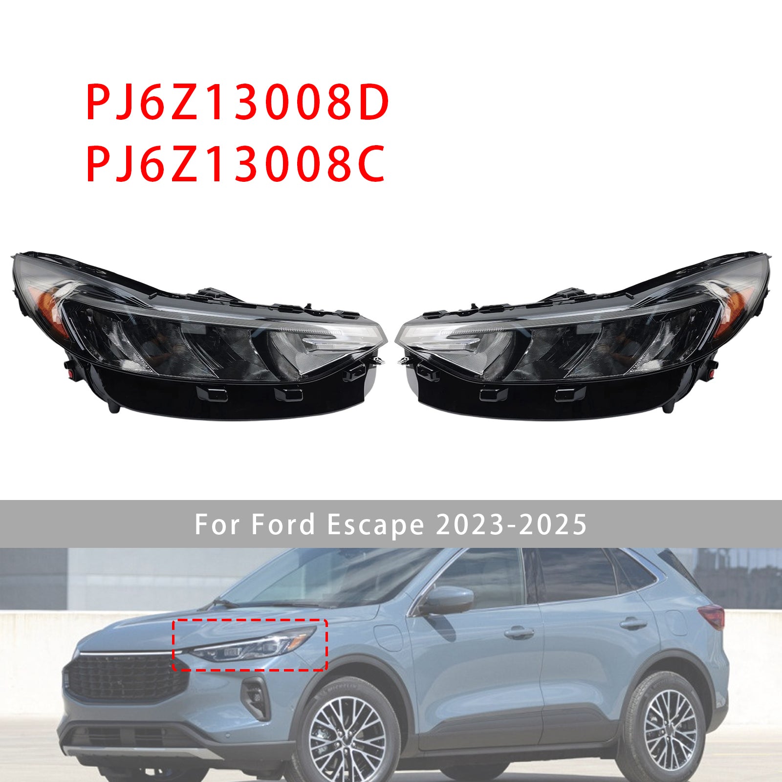 Left+Right LED Headlight Assembly PJ6Z13008D PJ6Z13008C For Ford Escape 23-2025