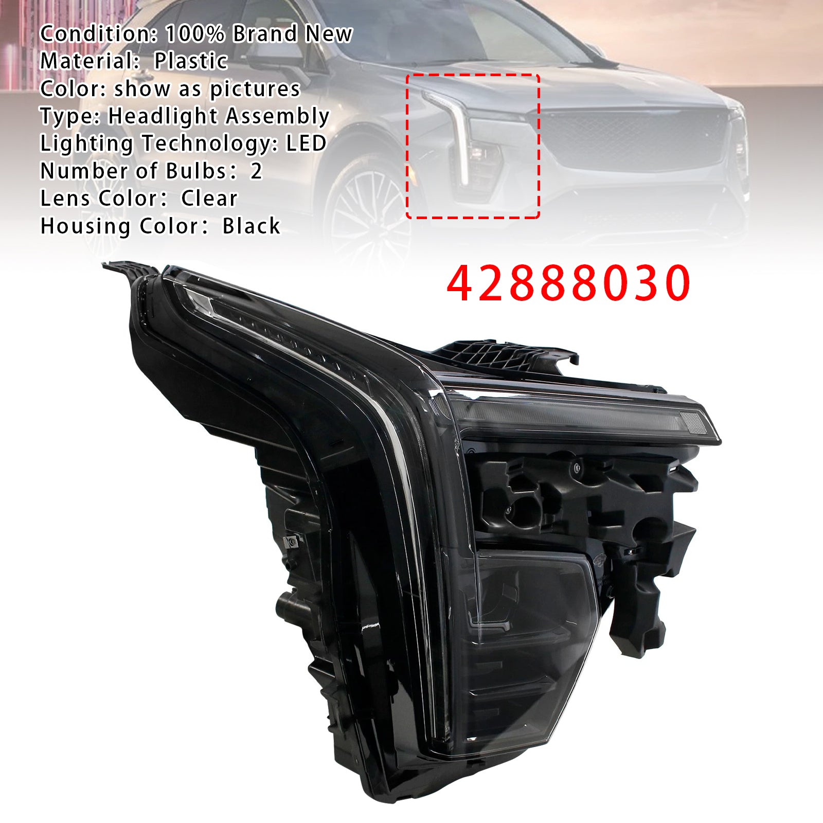 Right LED Headlight Assembly 42888030 For Cadillac XT4 2024-2025