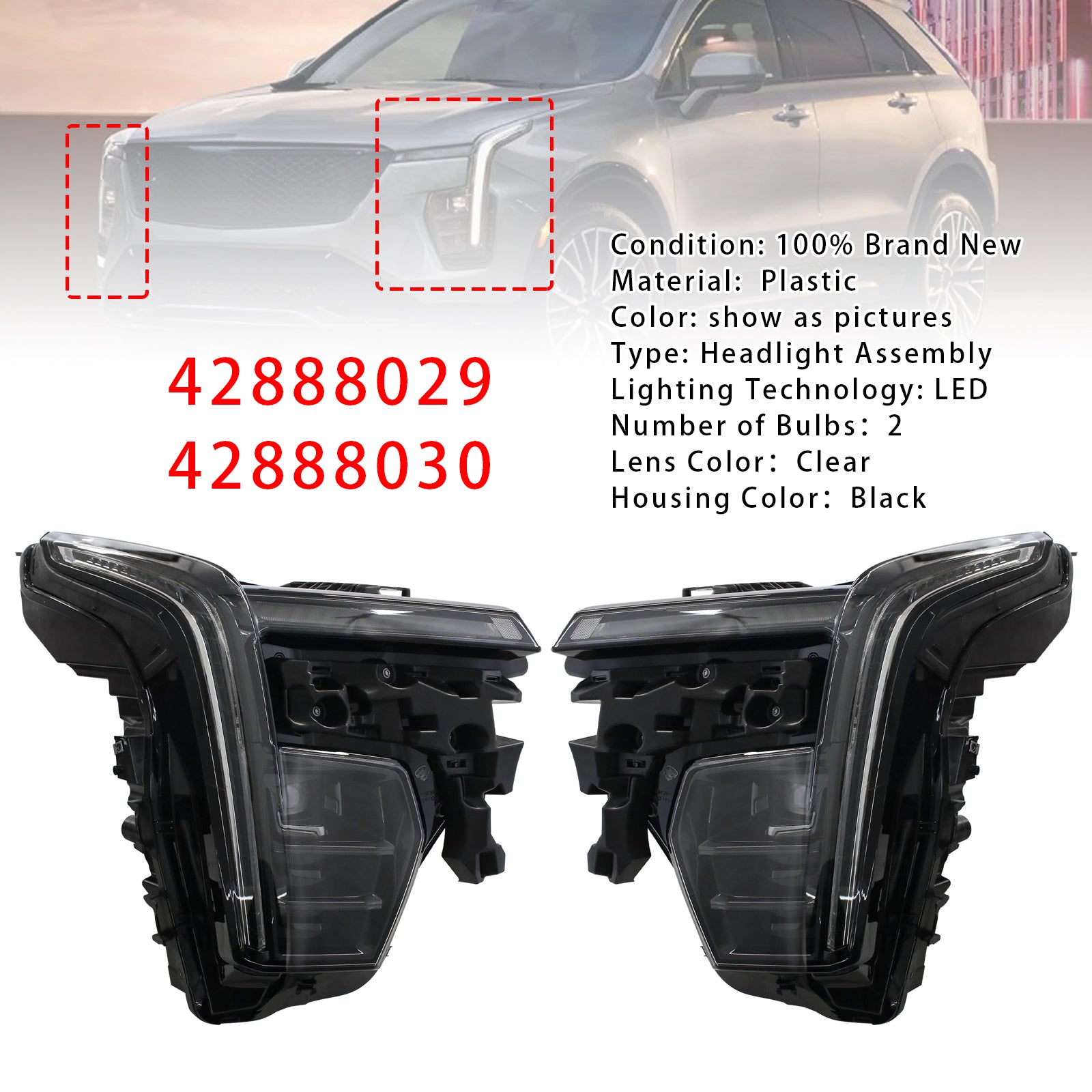 Left+Right LED Headlight Assembly 42888029 For Cadillac XT4 2024-2025