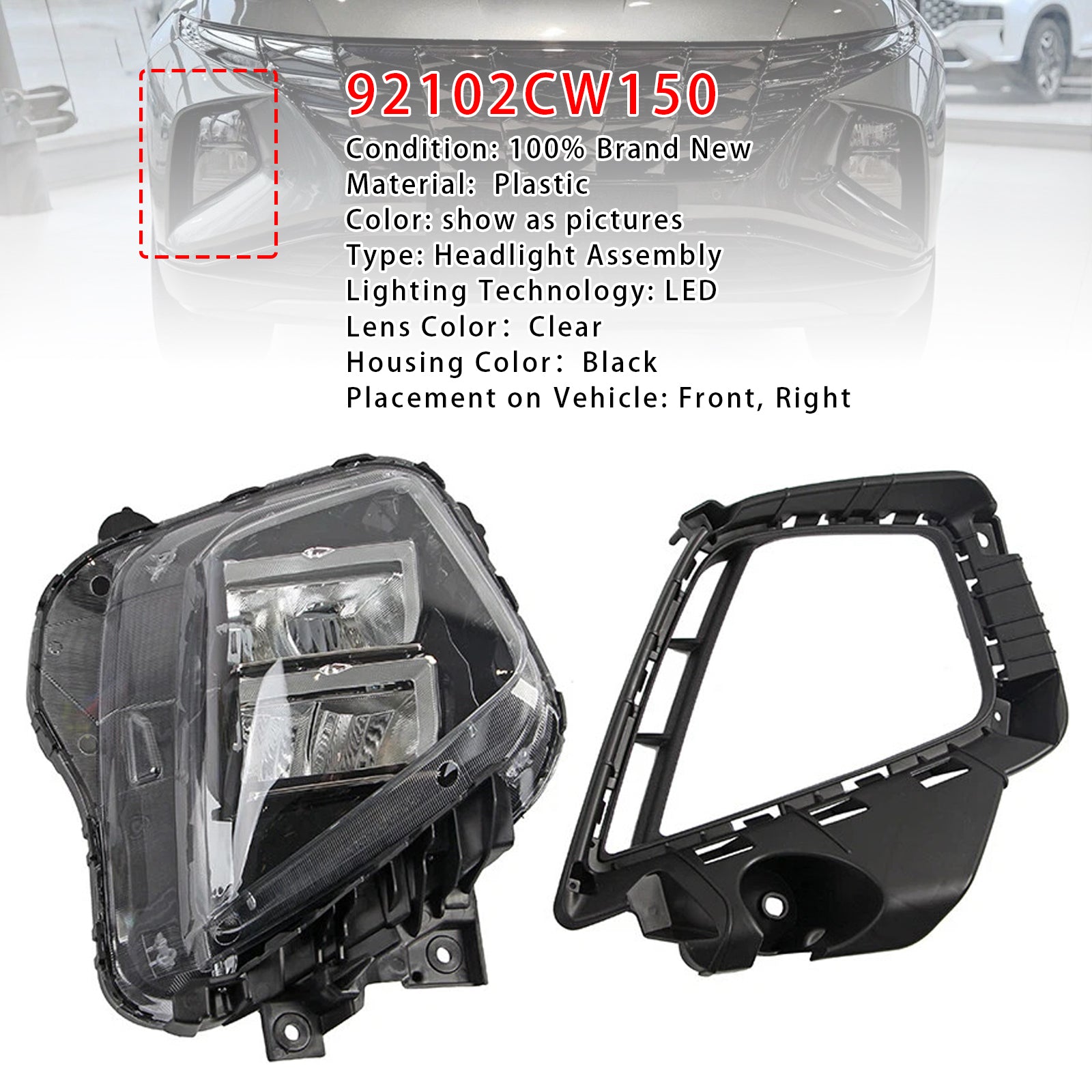 Front Right LED Headlight 92102CW150 For Hyundai Tucson SEL 2022-2024