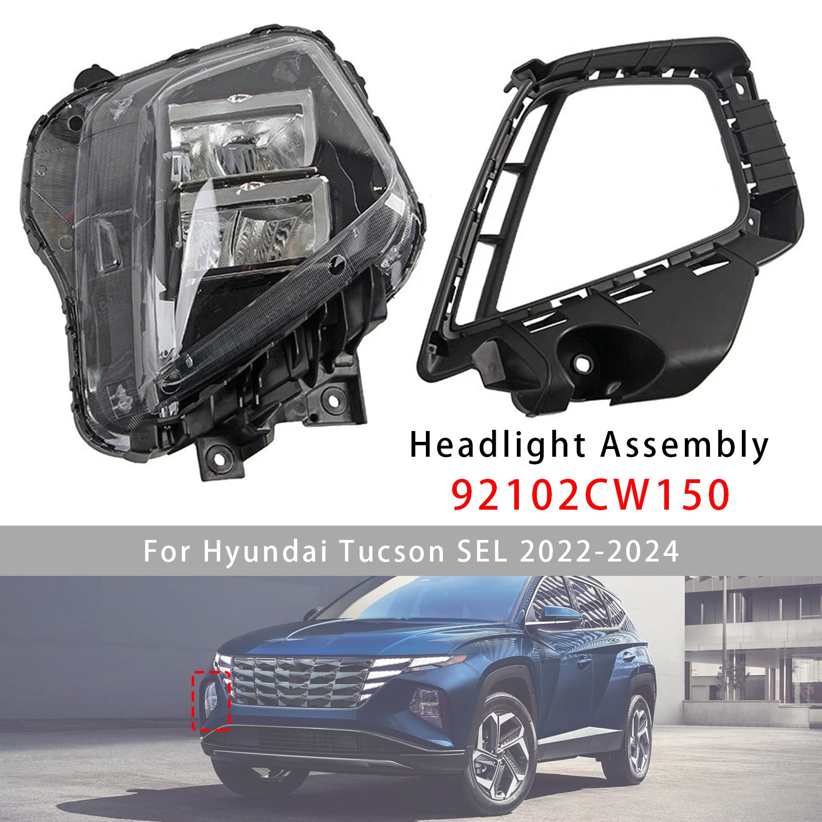 Front Right LED Headlight 92102CW150 For Hyundai Tucson SEL 2022-2024