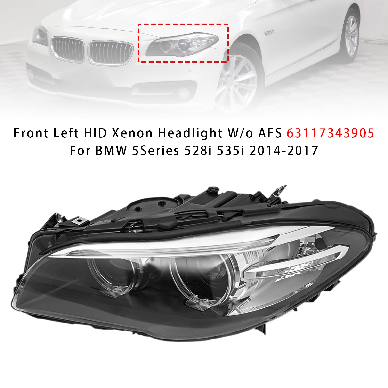 Front Left HID Xenon Headlight W/o AFS For BMW 5Series 528i 535i 2014-2017
