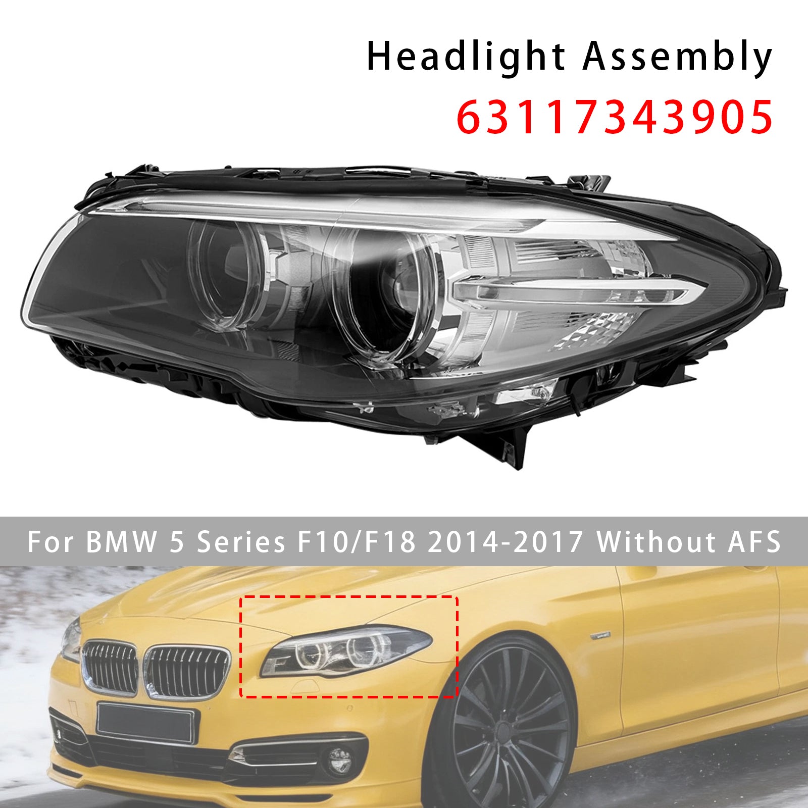 Front Left HID Xenon Headlight W/o AFS For BMW 5Series 528i 535i 2014-2017