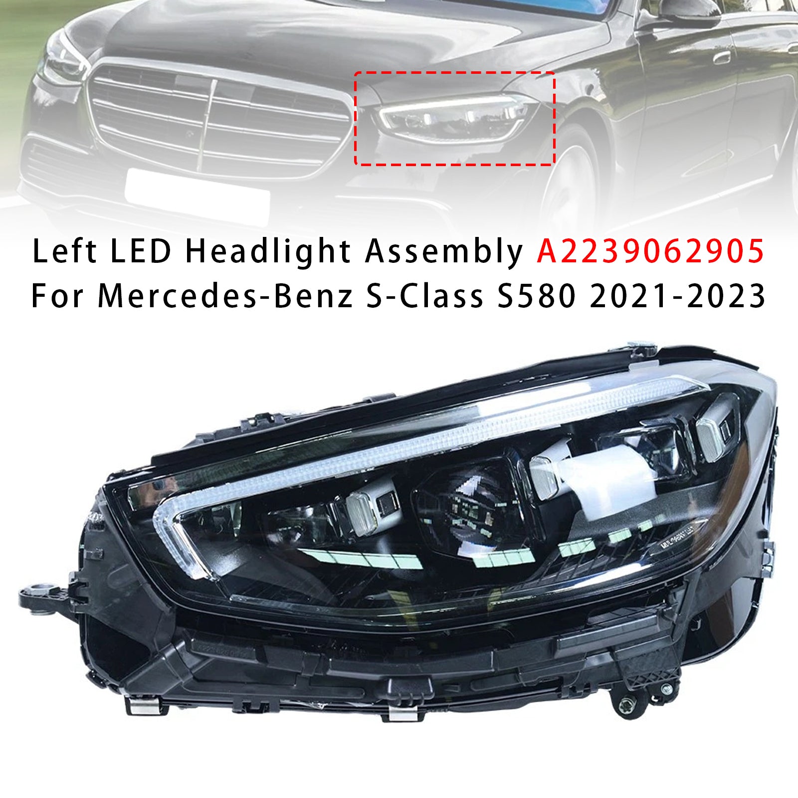 Left LED Headlight Assembly A2239062905 For Mercedes-Benz S-Class S580 2021-2023
